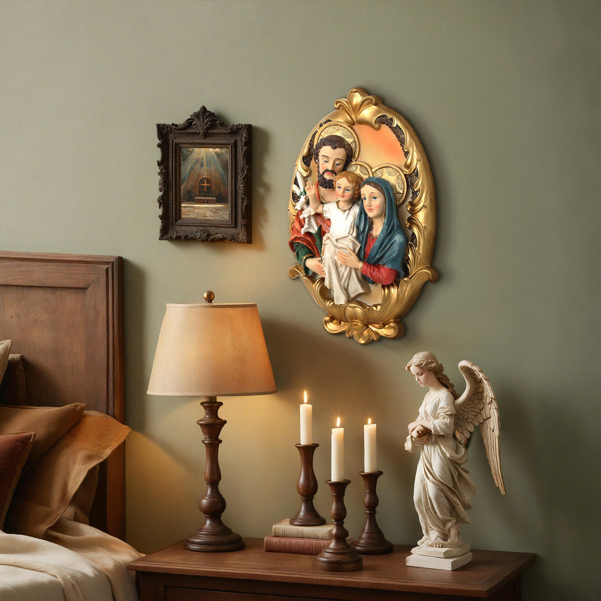 WANDSKULPTUR Heilige Familie, Glaubens- und Familiensymbol | B21.5 x T6.5 x H32 cm - Multicolor, Kunststoff (21.5/32/6.5cm) - Hometopia