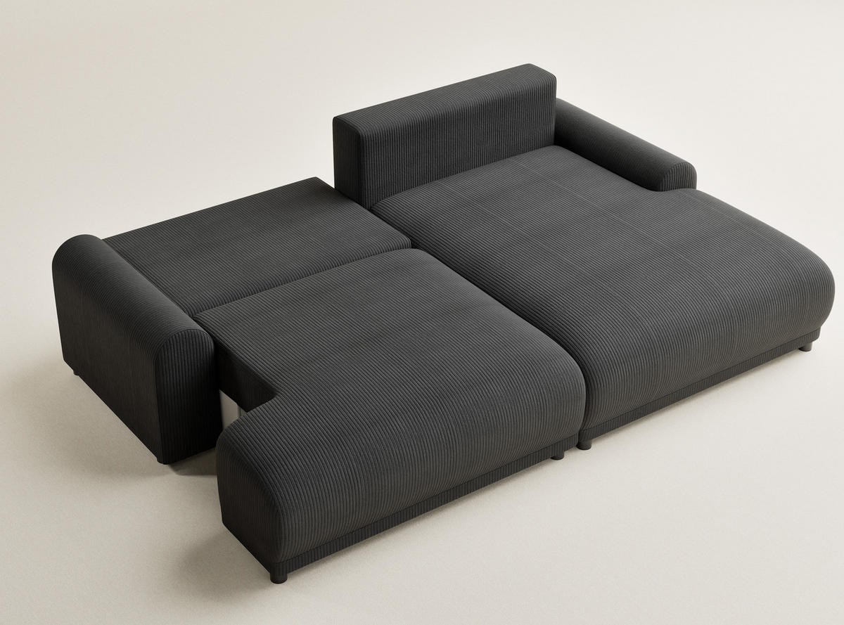 ECKSOFA MIT SCHLAFFUNKTION Tallin Anthrazit Samtstoff - Anthrazit/Schwarz, Holz/Holzwerkstoff (240/145cm) - Maison de Reve