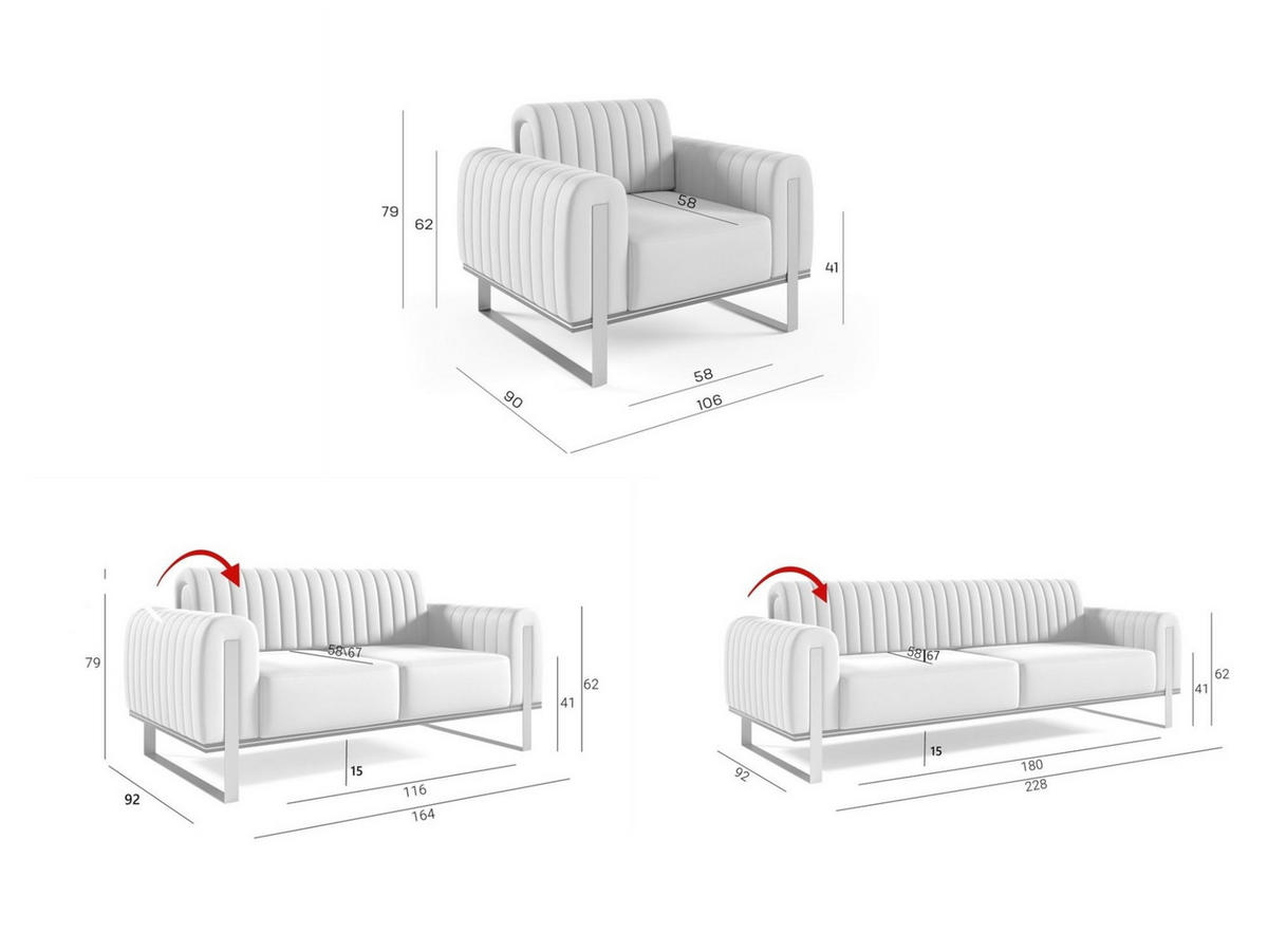 SOFASET Valerie 3-2-1 - Schwarz, Holzwerkstoff/Textil (228/79/90cm) - Fun Möbel