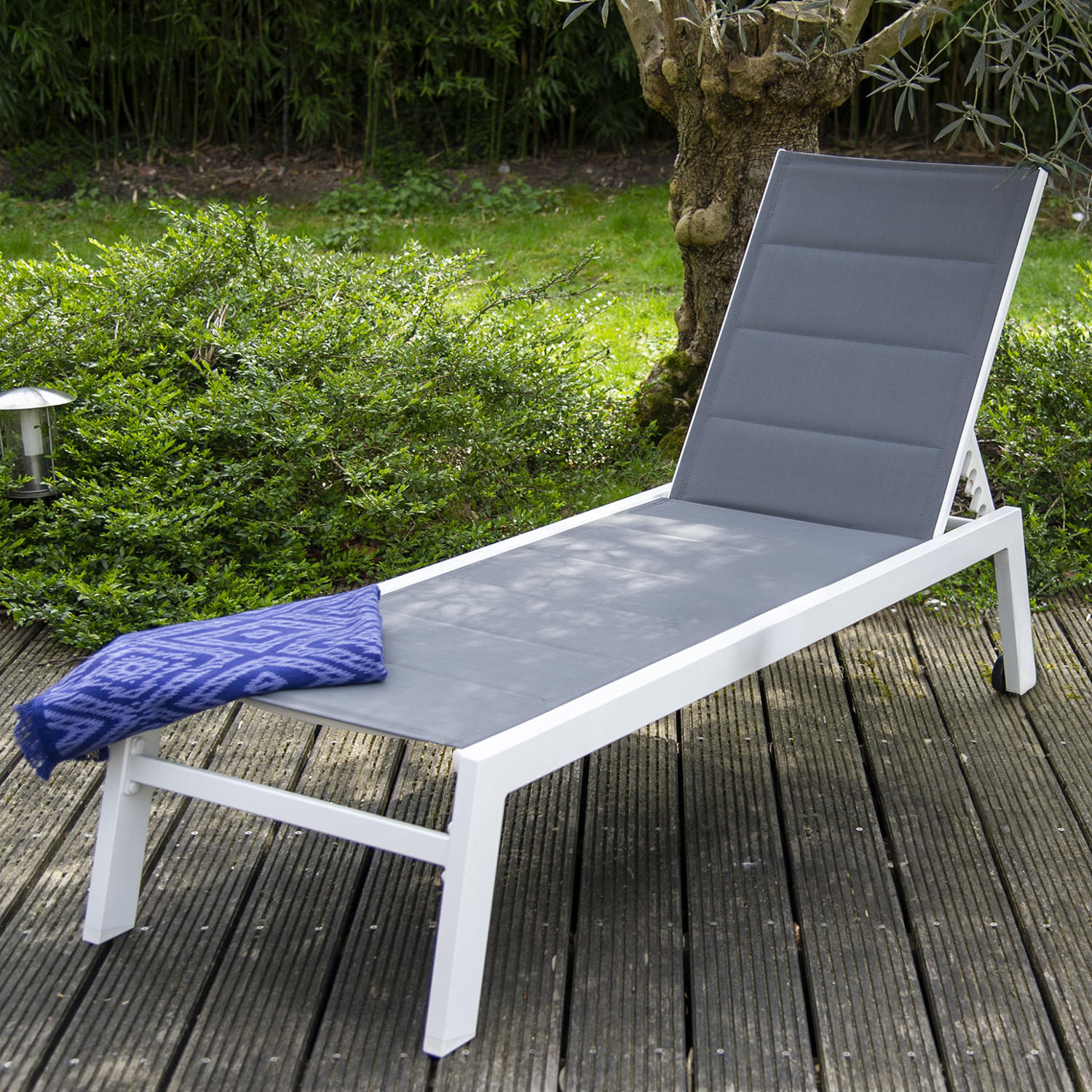 SONNENLIEGE Barbados Grau und Weiß - Grau, Metall (61/95/198cm) - Happy Garden