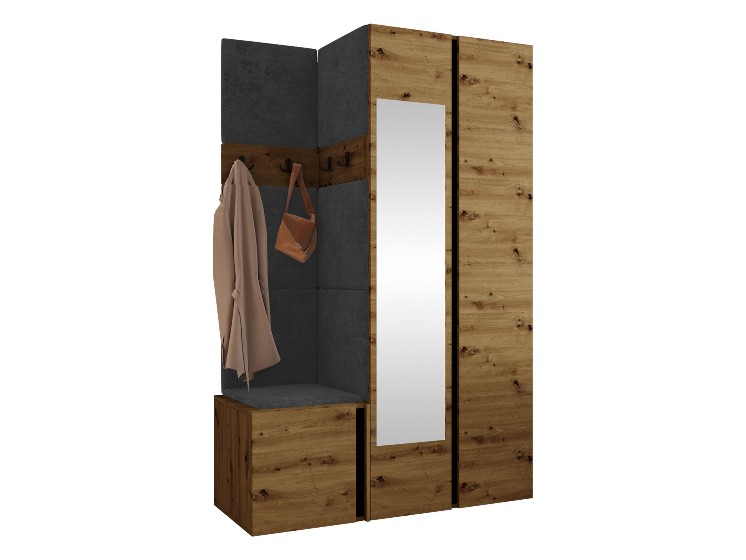 MOBILIER PENTRU HOL Orion XXVI - stejar Artisan/antracit, material plastic/compozit lemnos (116/186/46cm) - MIRJAN24