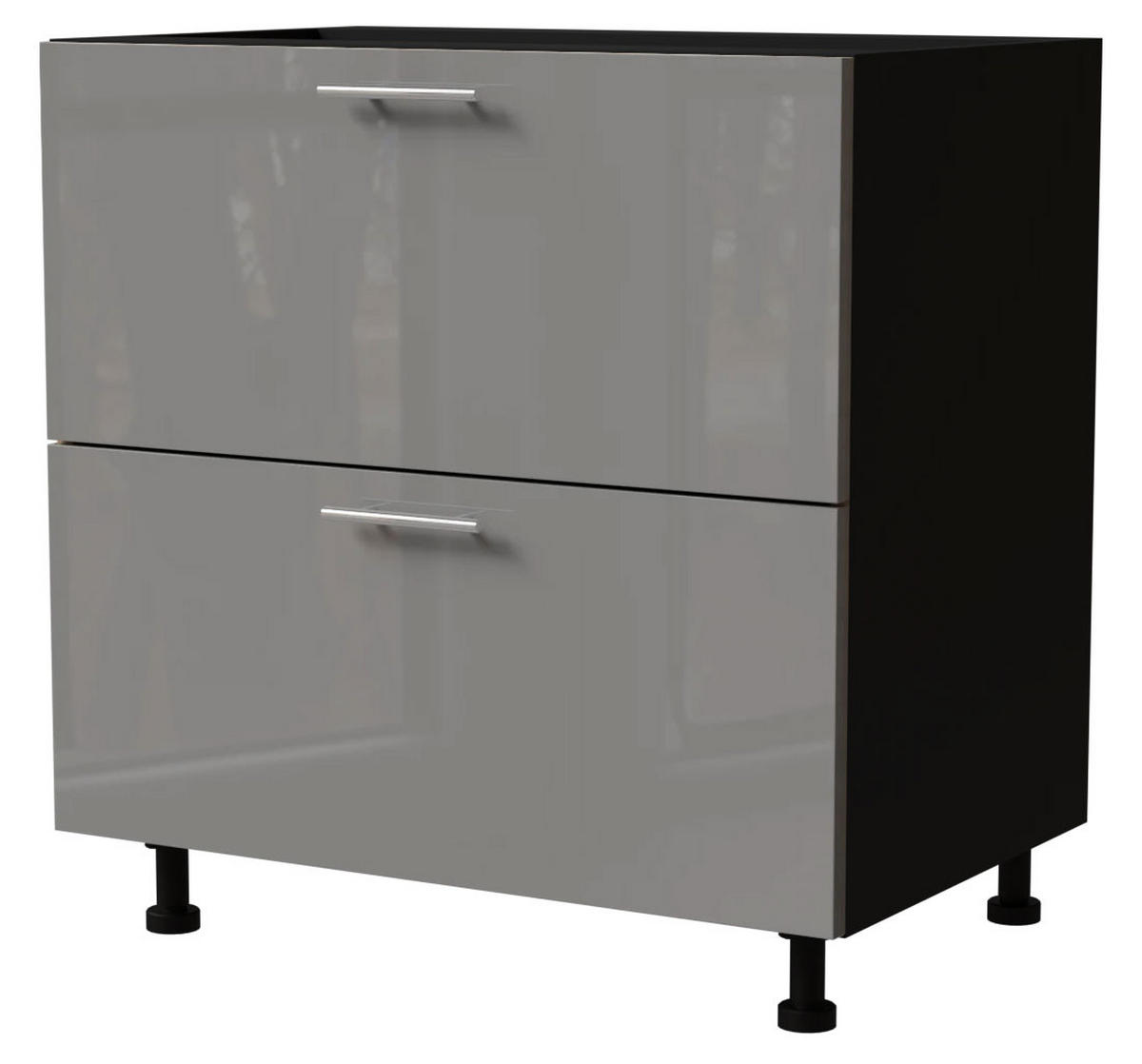 SCHUBALADENUNTERSCHRANK Essen D2A/90/1A Grau Hochglanz / Schwarz Matt 90 / 50 / 82cm - Schwarz/Grau, Holz/Holzwerkstoff (90/82/50cm) - Feldmann-Wohnen