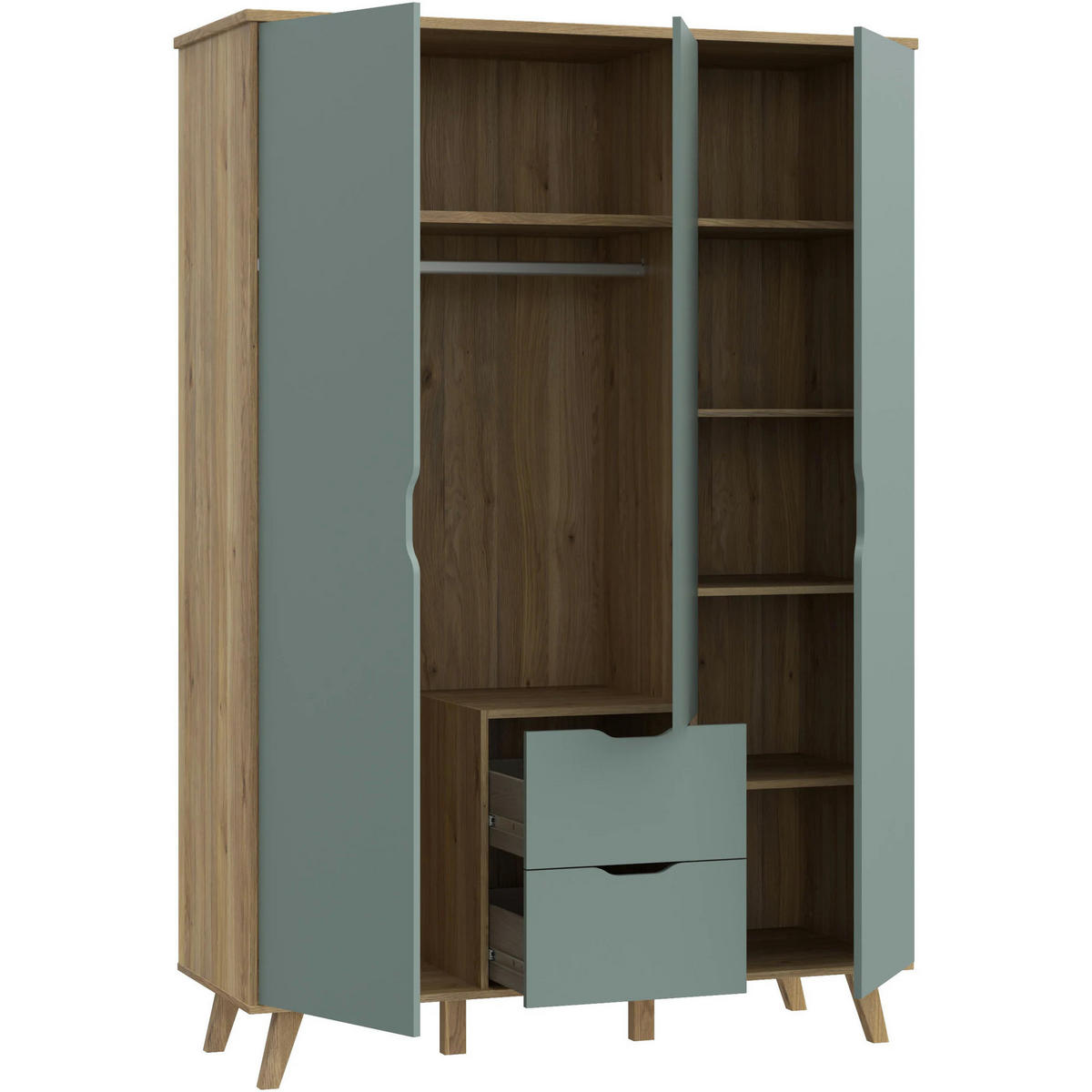 JUGENDZIMMER Salbei in Mauvella Eiche und Salbei 4 teilig Kinderzimmer Komplett Set - Braun, Holzwerkstoff (80/200/120cm)