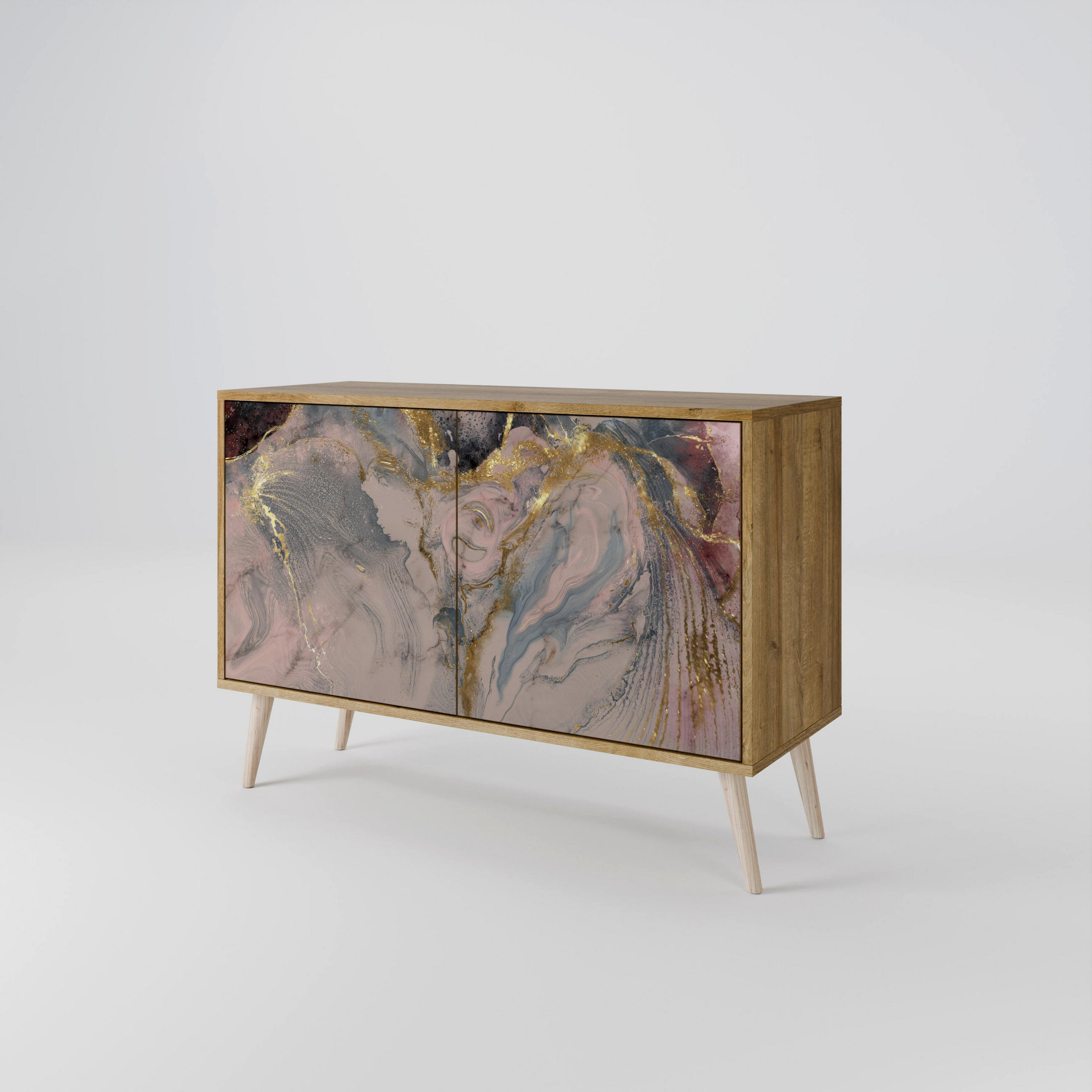 SIDEBOARD GILDED SWIRLS, Eicheneffekt, 111x42x77,5 cm, 2 Türen - Eichefarben/Buchefarben, Holzwerkstoff/Buchenholz (111/77.5/42cm) - SpaceRebels