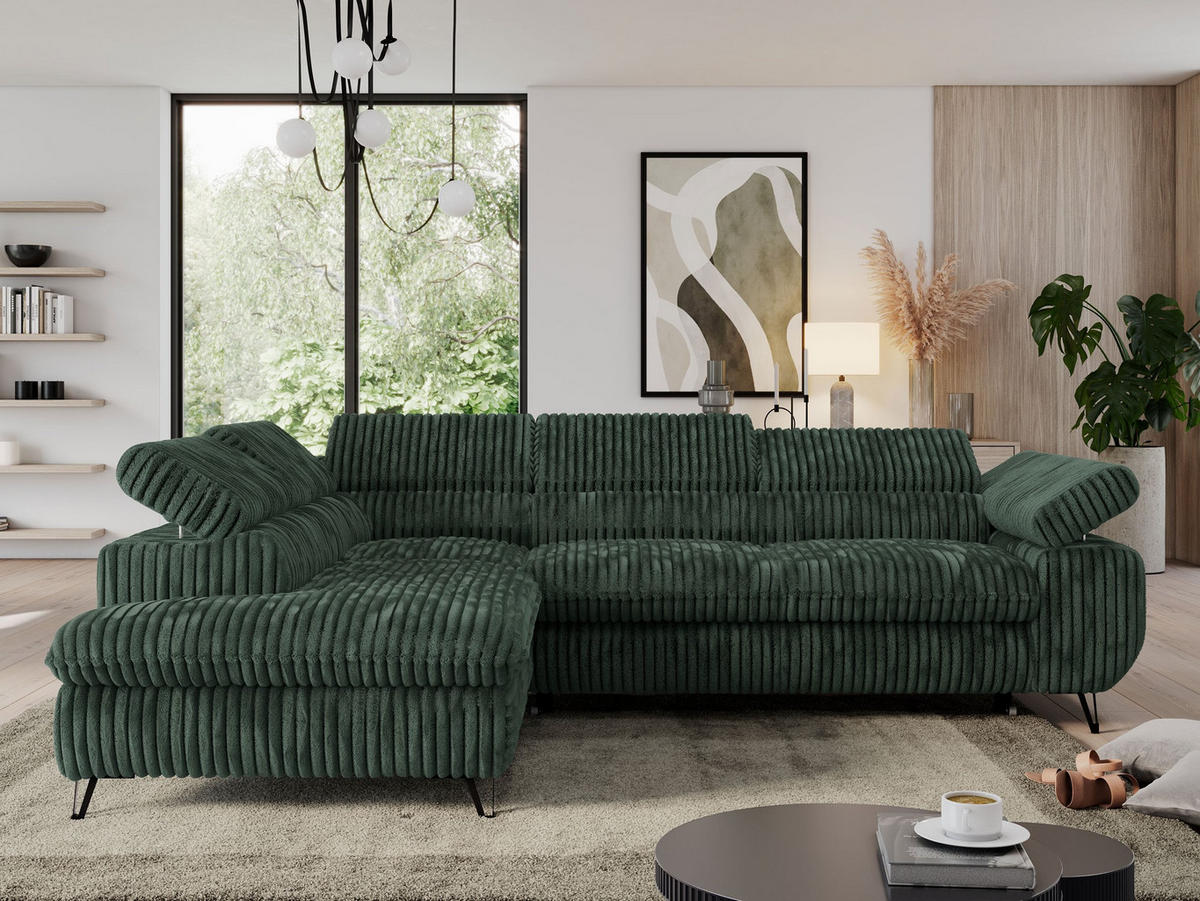 ECKSOFA PEDRO L Grün Cord - Links Seite - Schwarz/Grün, Textil/Metall (208/273cm) - MKS
