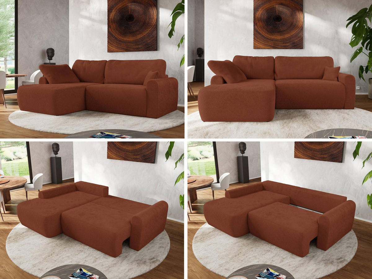 ECKSCHLAFSOFA CUBO L Orange Plüsch - links - Schwarz/Orange, Kunststoff/Textil (273/187cm) - MKS