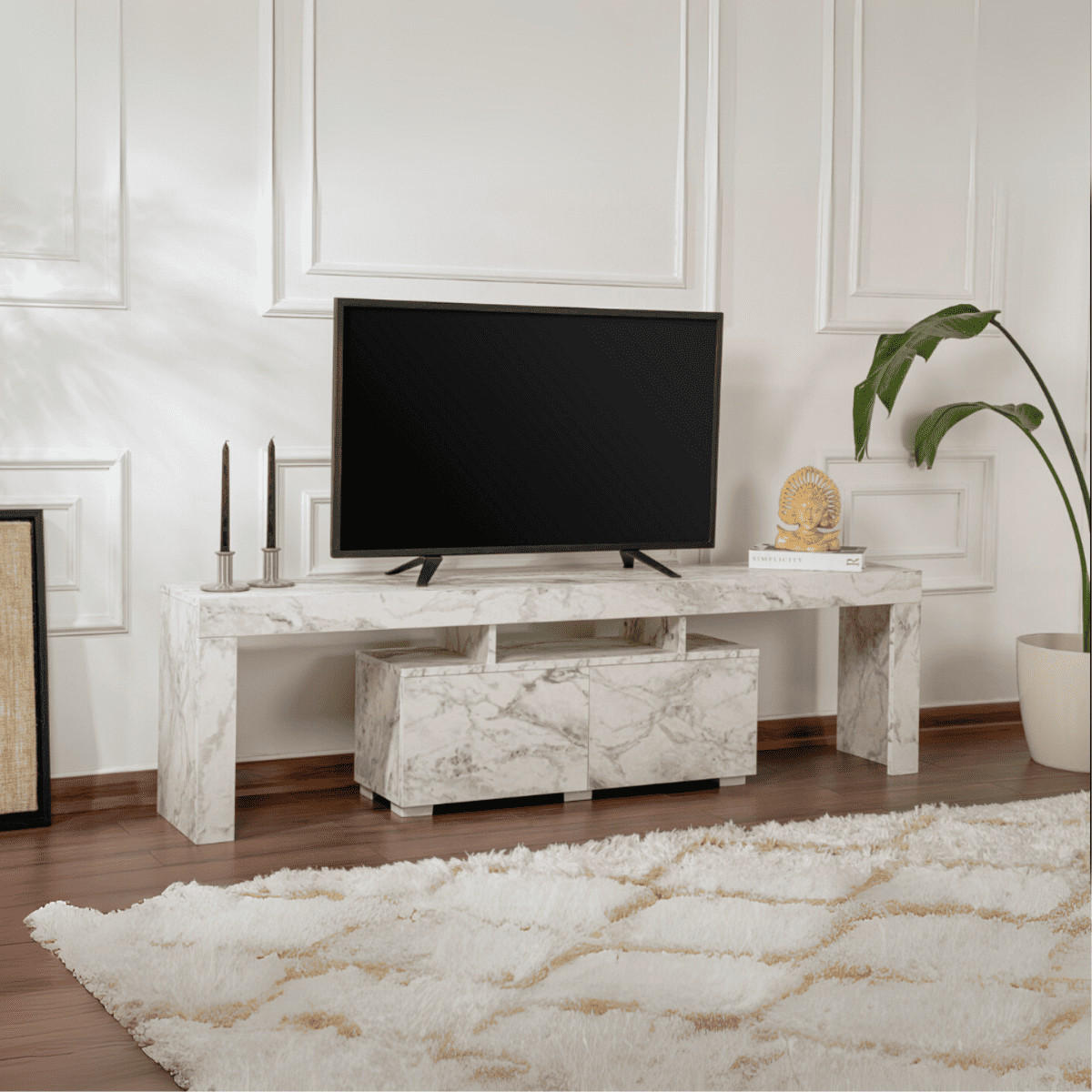 TV-MÖBEL mit 2 Klapptüren 180/31/50 cm - Weiß, Holzwerkstoff (31.3/50/180cm) - Calicosy