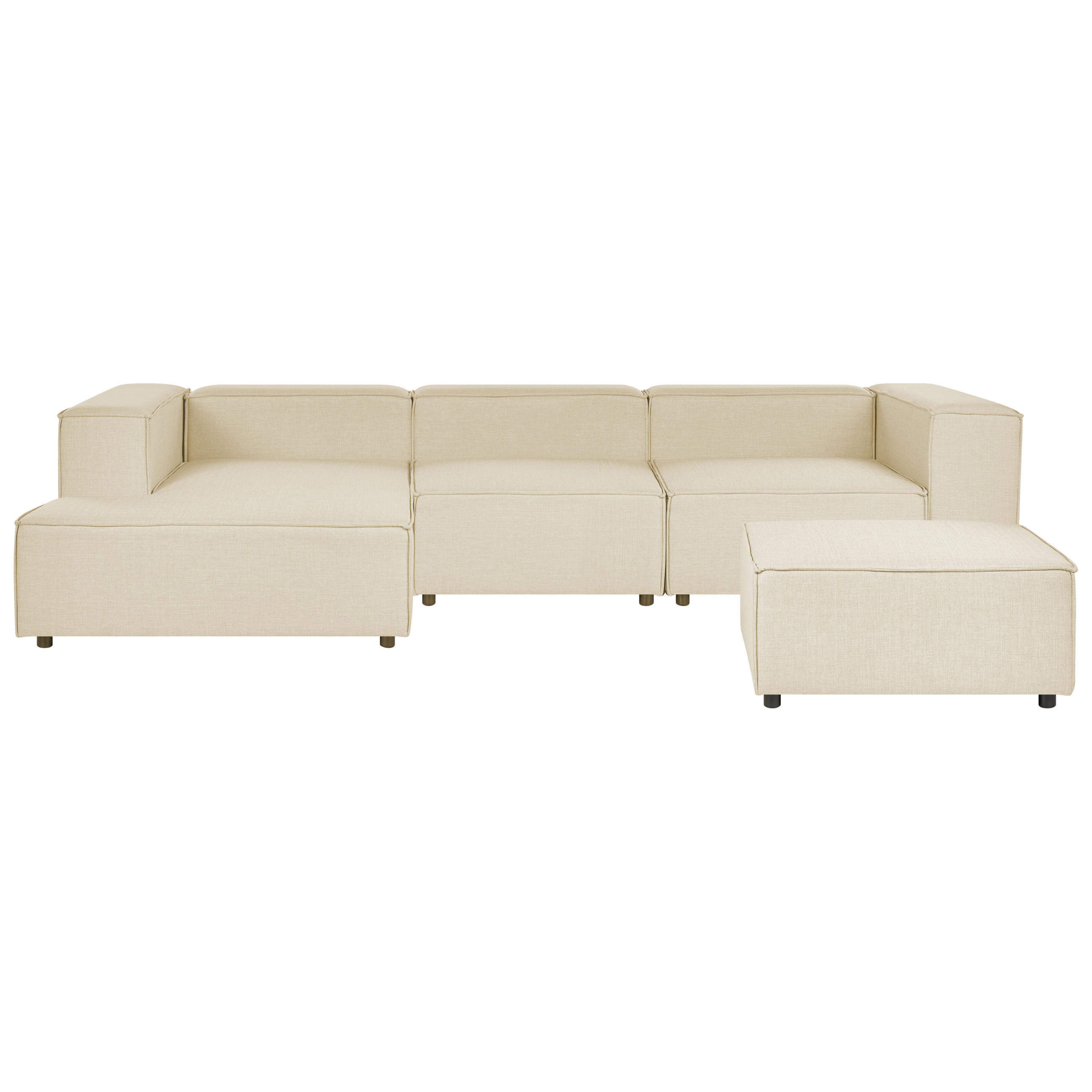 3-SITZER-ECKSOFA Leinen beige linksseitig mit Ottomane Aprica - Beige/Schwarz, Textil (326/180cm) - Beliani