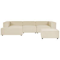 3-SITZER-ECKSOFA Leinen beige linksseitig mit Ottomane Aprica - Beige/Schwarz, Textil (326/180cm) - Beliani