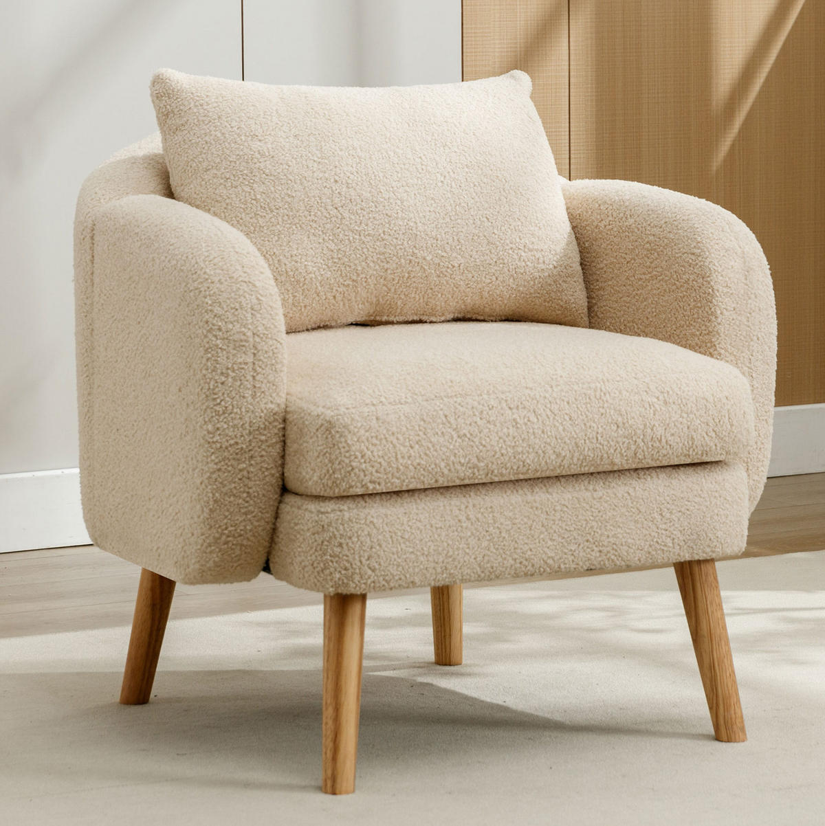 KRESLO z teddy zamatu, 71/72/71 cm béžové, s vankúšom - béžová, textil (72/71/71cm) - BEAOK