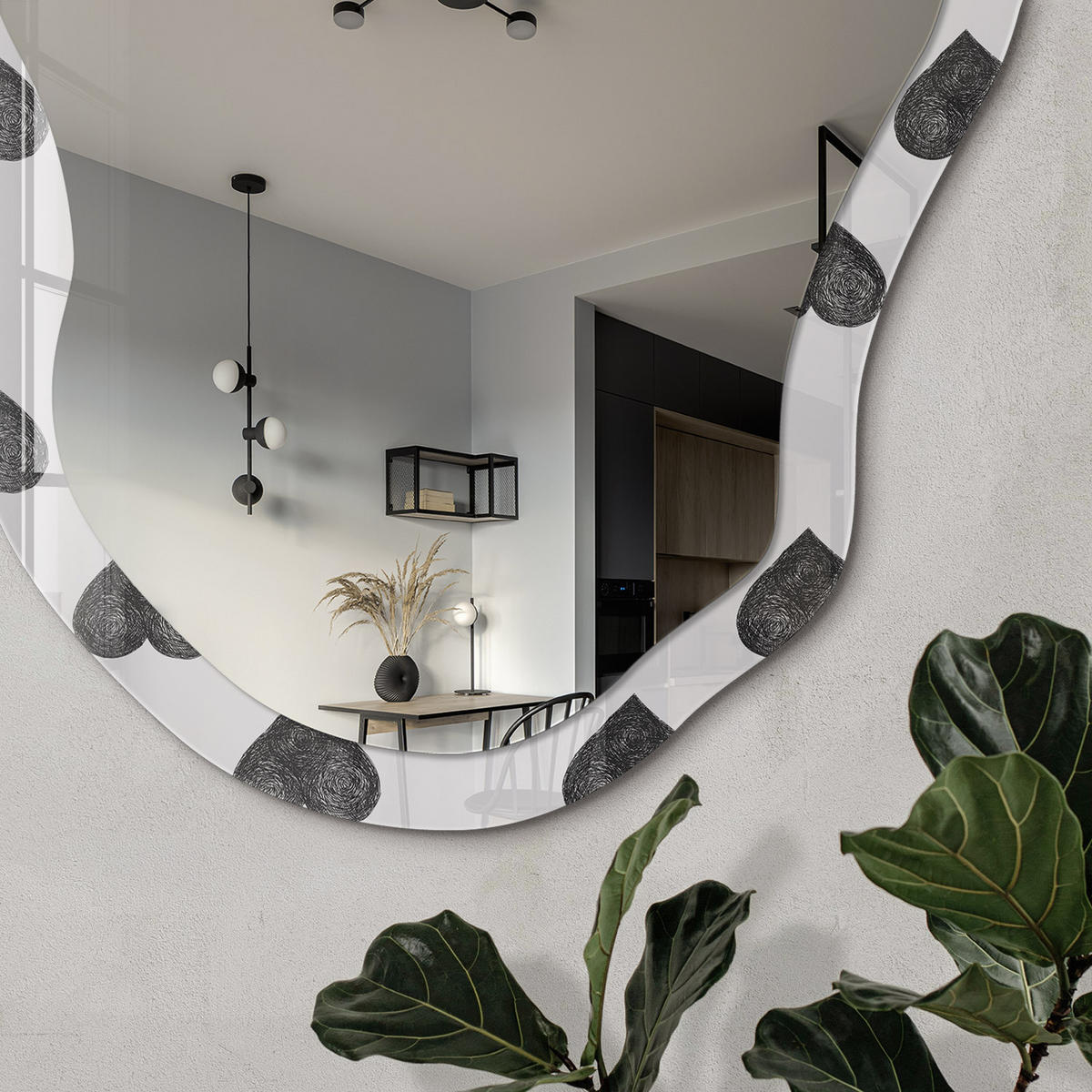 SPIEGEL 90x45 cm asymmetrisch mit Druck - Graue Herzen - Transparent, Glas (45/90/0.4cm) - TULUP