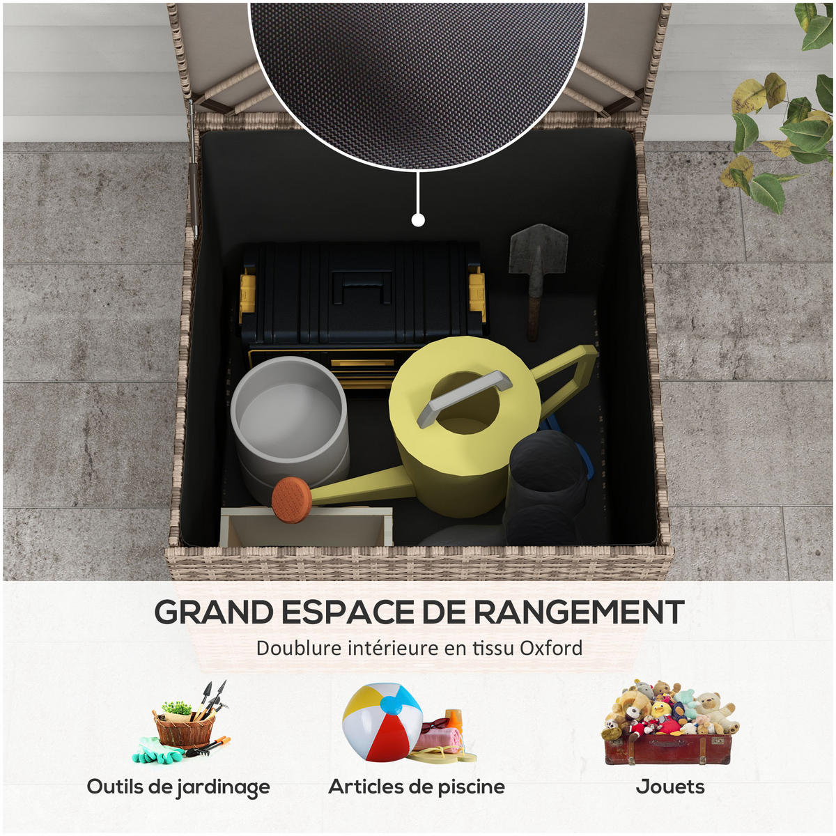 KISSENBOX DE-13596 mit Gasdruckfeder, PE-Rattan Natur - Sandfarben, Kunststoff/Metall (75/70/75cm) - ComfortXL