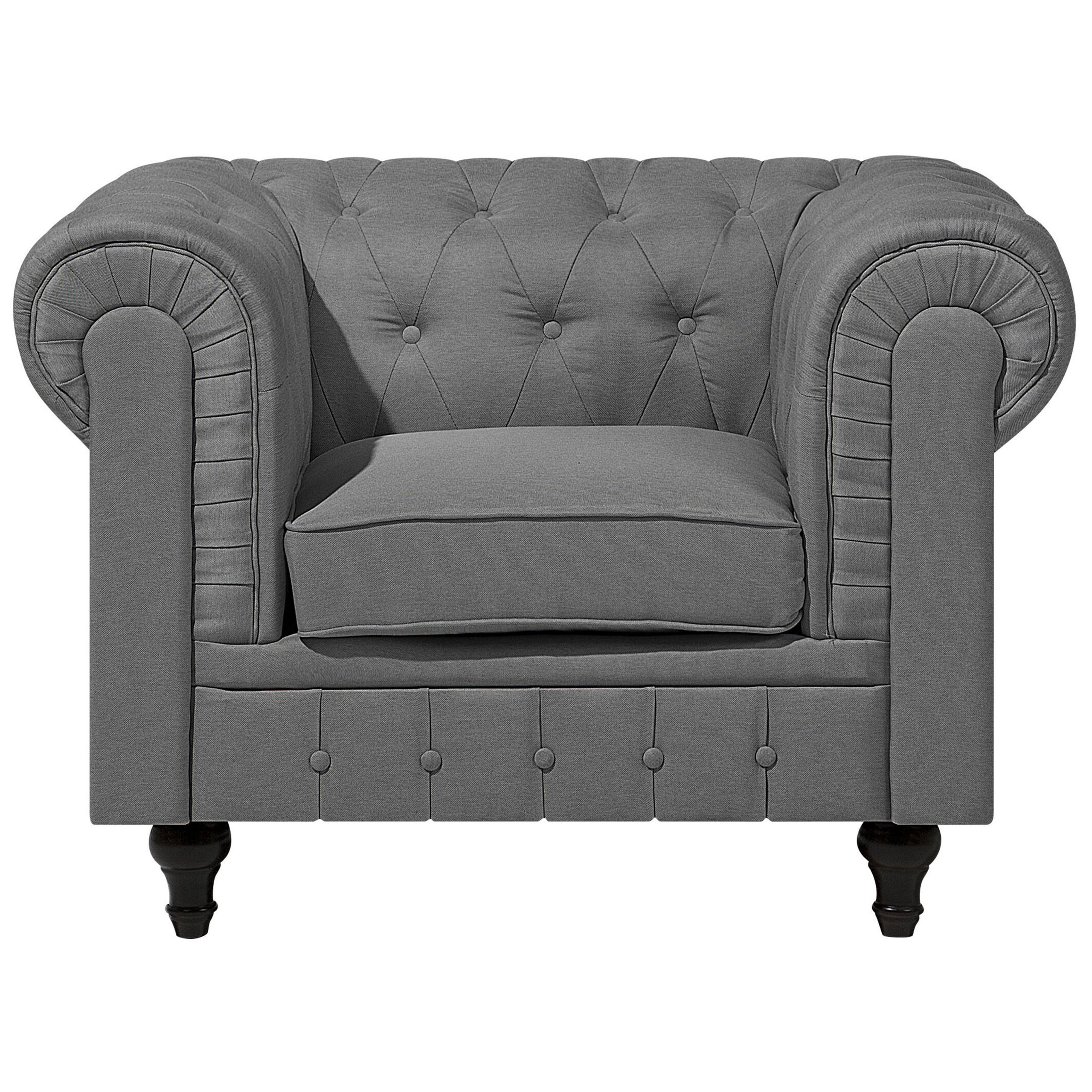 SESSEL Polsterbezug hellgrau Chesterfield - Dunkelbraun/Grau, Textil (112/79/85cm) - Beliani