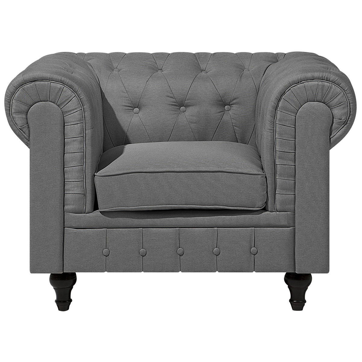 SESSEL Polsterbezug hellgrau Chesterfield - Dunkelbraun/Grau, Textil (112/79/85cm) - Beliani