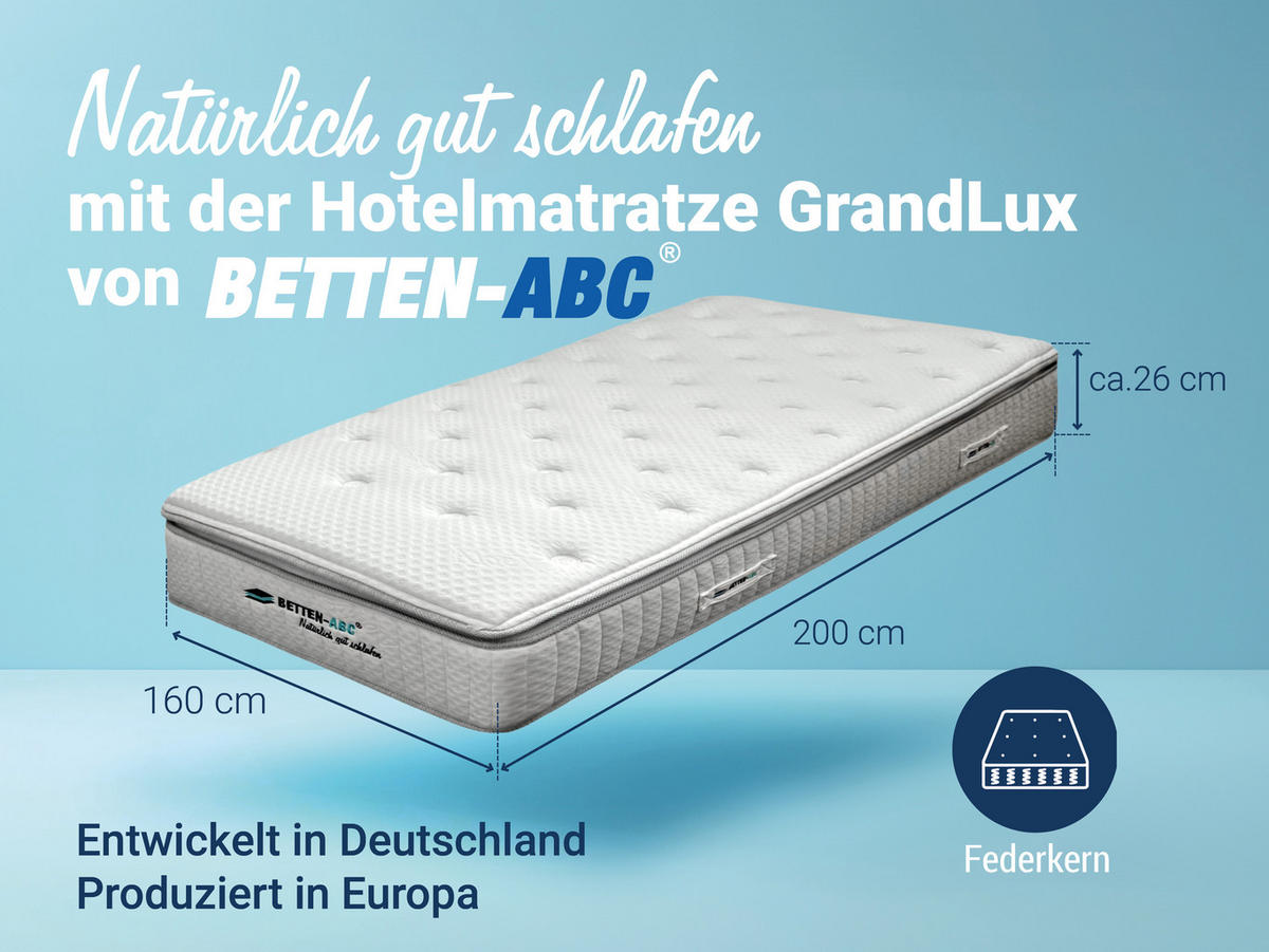 HOTELMATRATZE GrandLux mit Taschenfederkern und intgriertem Topper, Größe: 160 x 200 cm - Weiß, Textil (160/200cm) - Betten-ABC