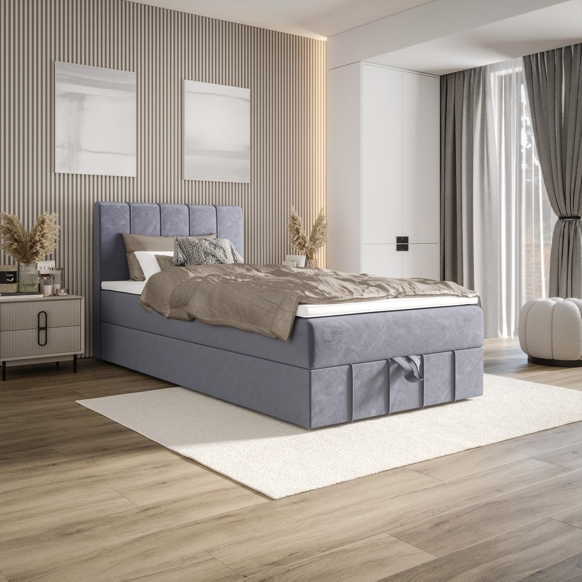 BOXBETT BAHAMA 90x200 Monolith 70, mit Matratze H3 und Topper, Hellblau - Hellblau, Holz/Kunststoff (90/200cm) - Bedante