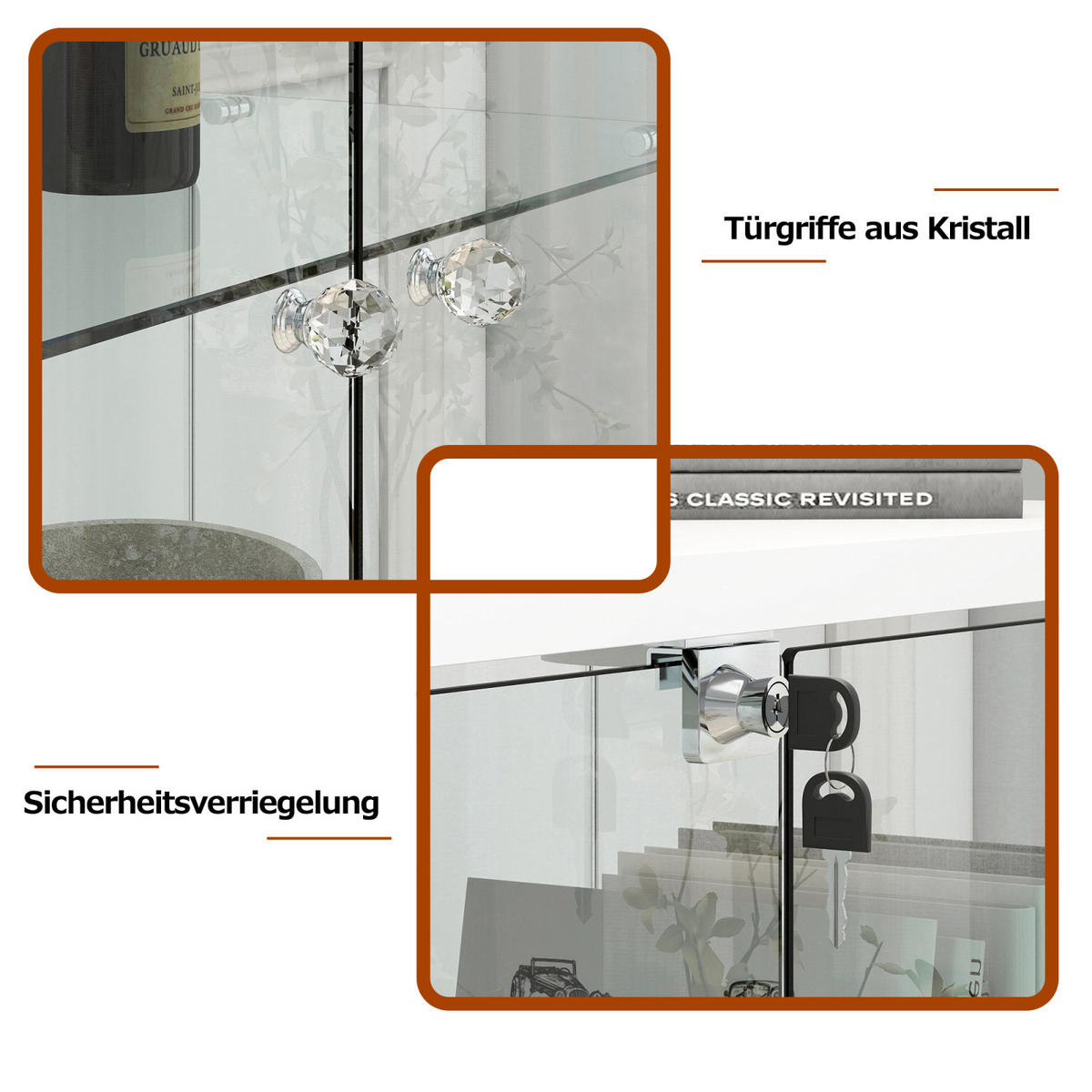 VITRINENSCHRANK 167/43/37 cm mit LED und Schubladen aus gehärtetem Glas Weiß - Weiß, Glas (42/167/36cm) - PARAFTA HOME