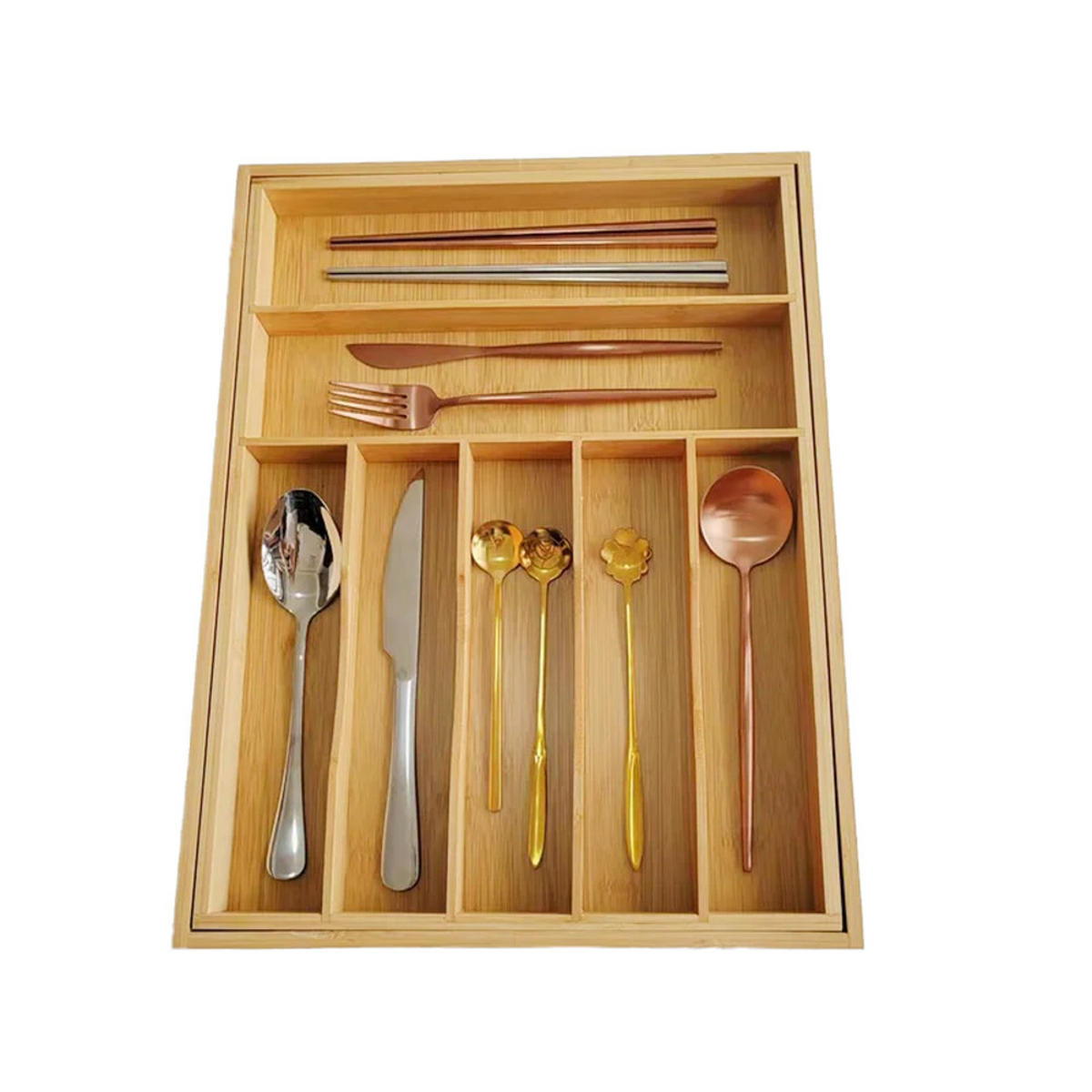 BESTECKORGANIZER, ausziehbar, braun, Bambus, 43 × (33–50) cm - Braun, Holz (33/5/43cm) - Authentics