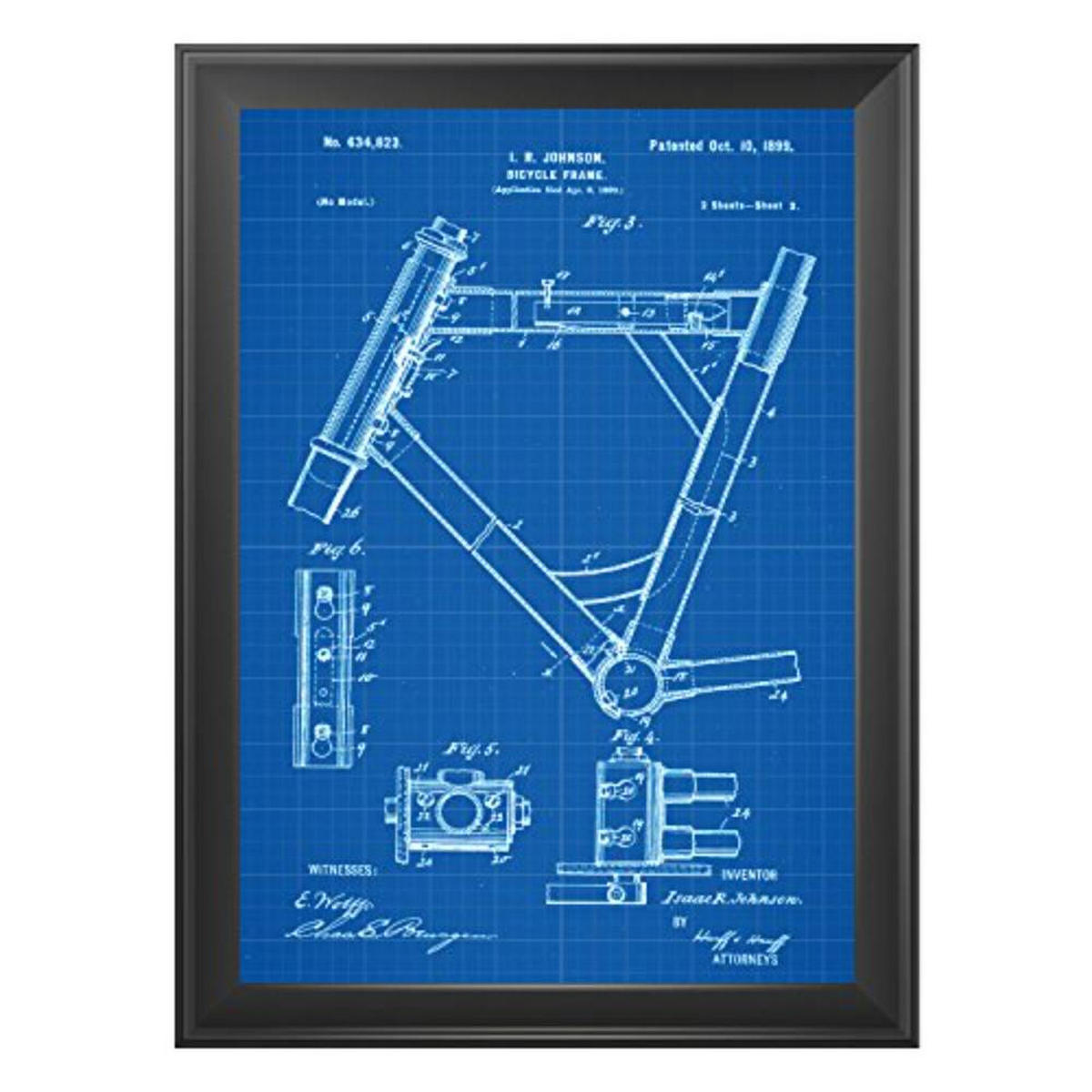 POSTER Set mit 4 Blau Fahrrad Patent A4 Schwarzer Rahmen - Schwarz, Papier (29.7/3cm) - Nacnic