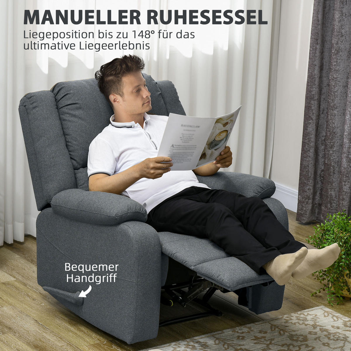 FERNSEHSESSEL Dunkelgrau/Braun, Polyester, Stahl - Dunkelgrau/Schwarz, Textil (96/98/87cm) - HOMCOM