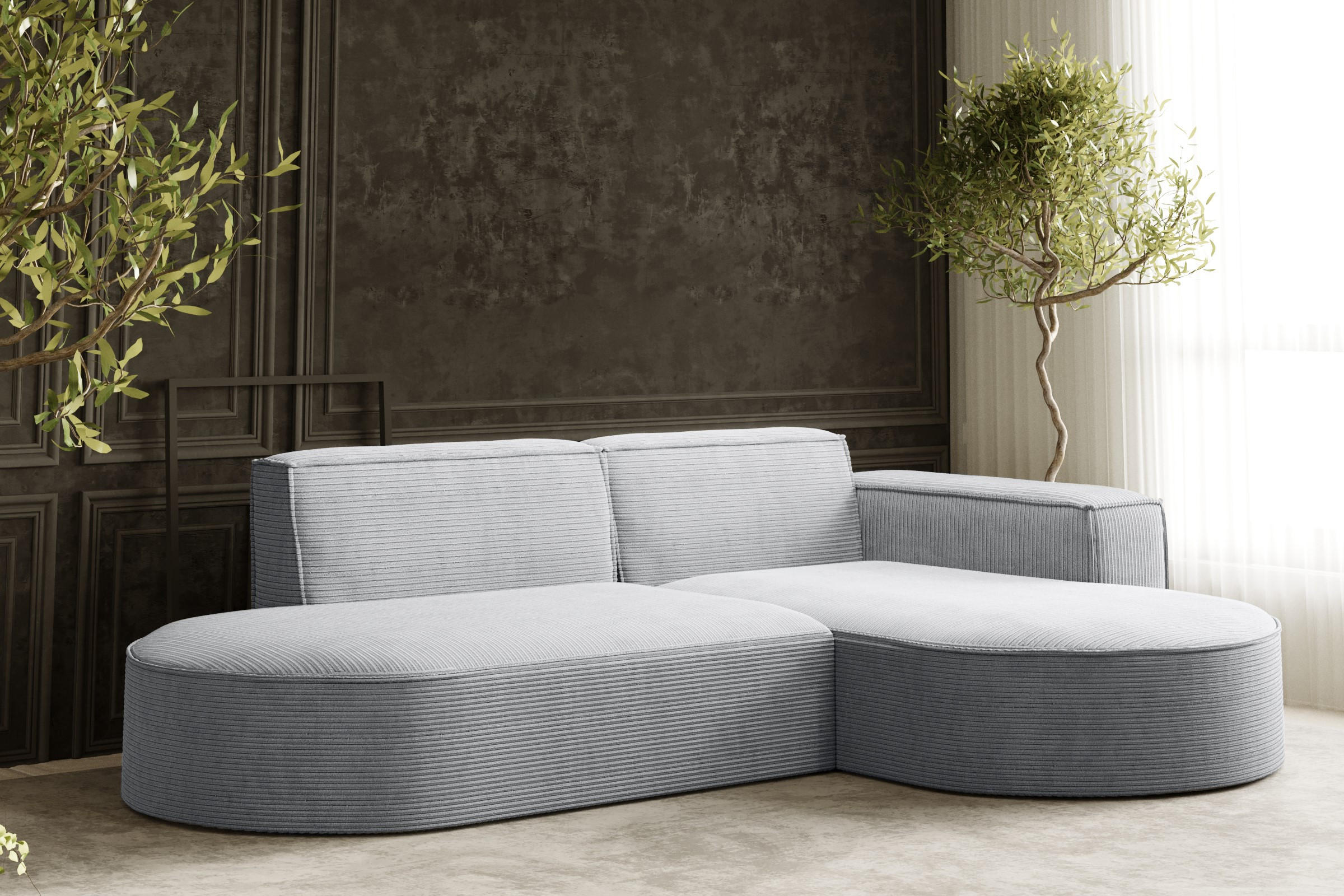 ECKSOFA Modena Studio, Cord Stoff Hellgrau Rechts - Hellgrau, Holzwerkstoff/Textil (236/165cm) - Kaiser Möbel