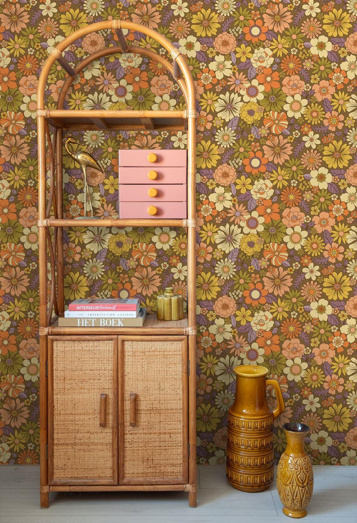 TAPETE Retro Blumen 50 x 900 cm - Orange, Papier (50/900cm) - ESTAhome