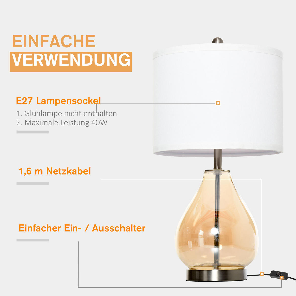 TISCHLAMPEN, Tischleuchten, Bernstein - Multicolor, Metall (30/30/56cm) - HOMCOM