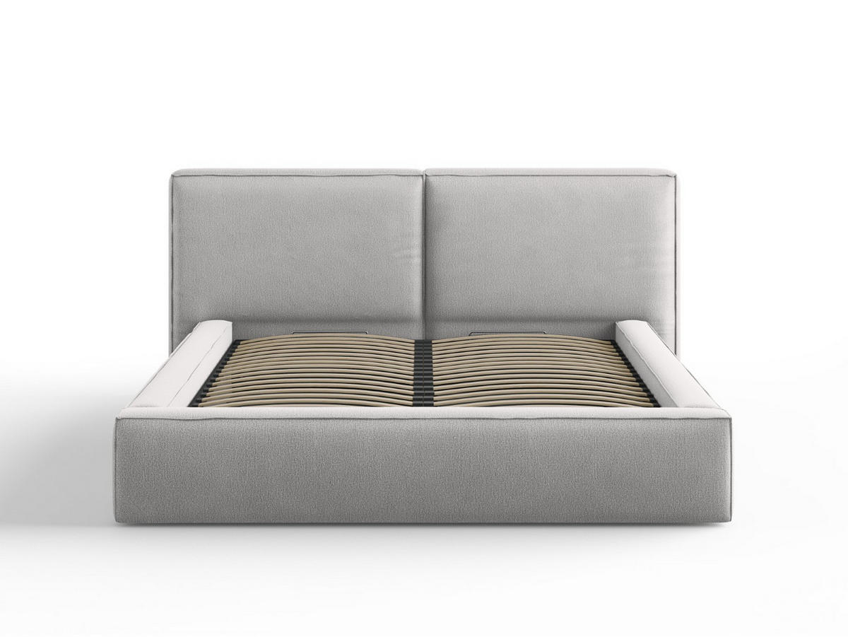 BETT mit Bettkasten und Kopfteil Jodie aus strukturiertem Stoff hellgrau 160x200cm - Hellgrau, Textil (160/200cm) - Micadoni