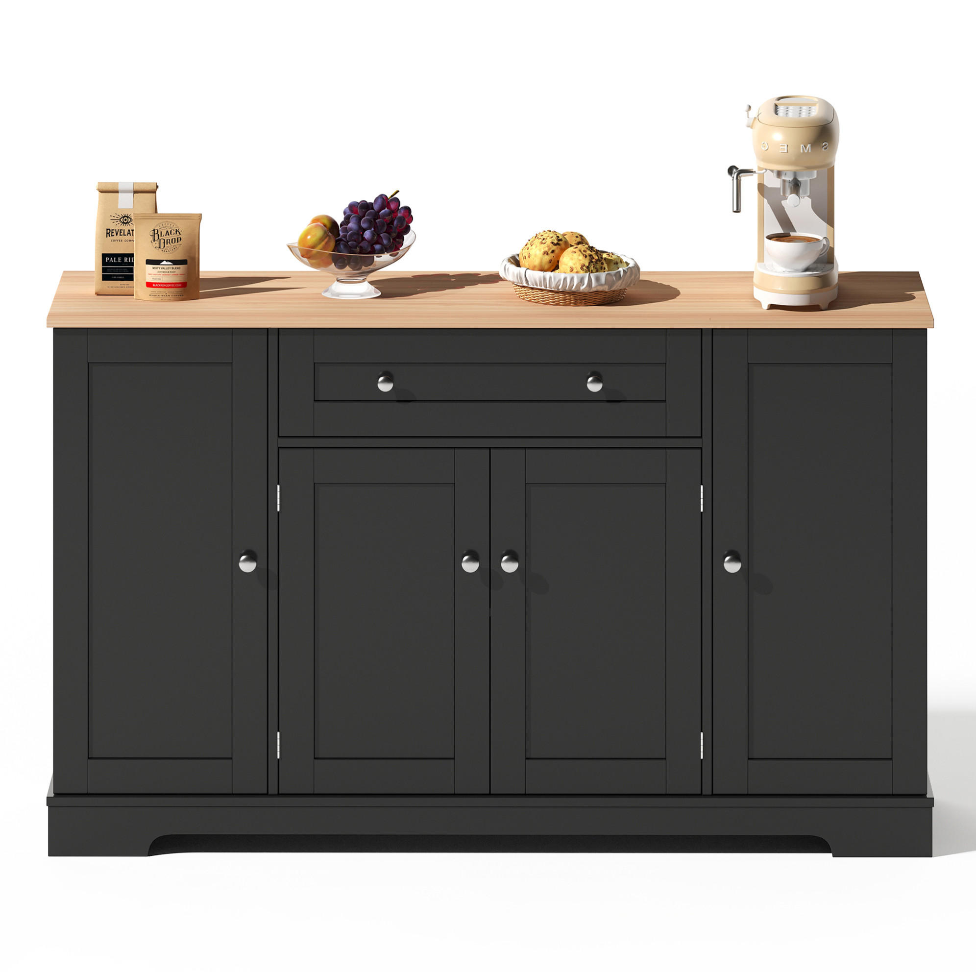 SIDEBOARD 138 cm Schwarz aus MDF mit verstellbaren Einlegeböden - Schwarz, Holzwerkstoff (40/85/138cm) - OKMYHOME