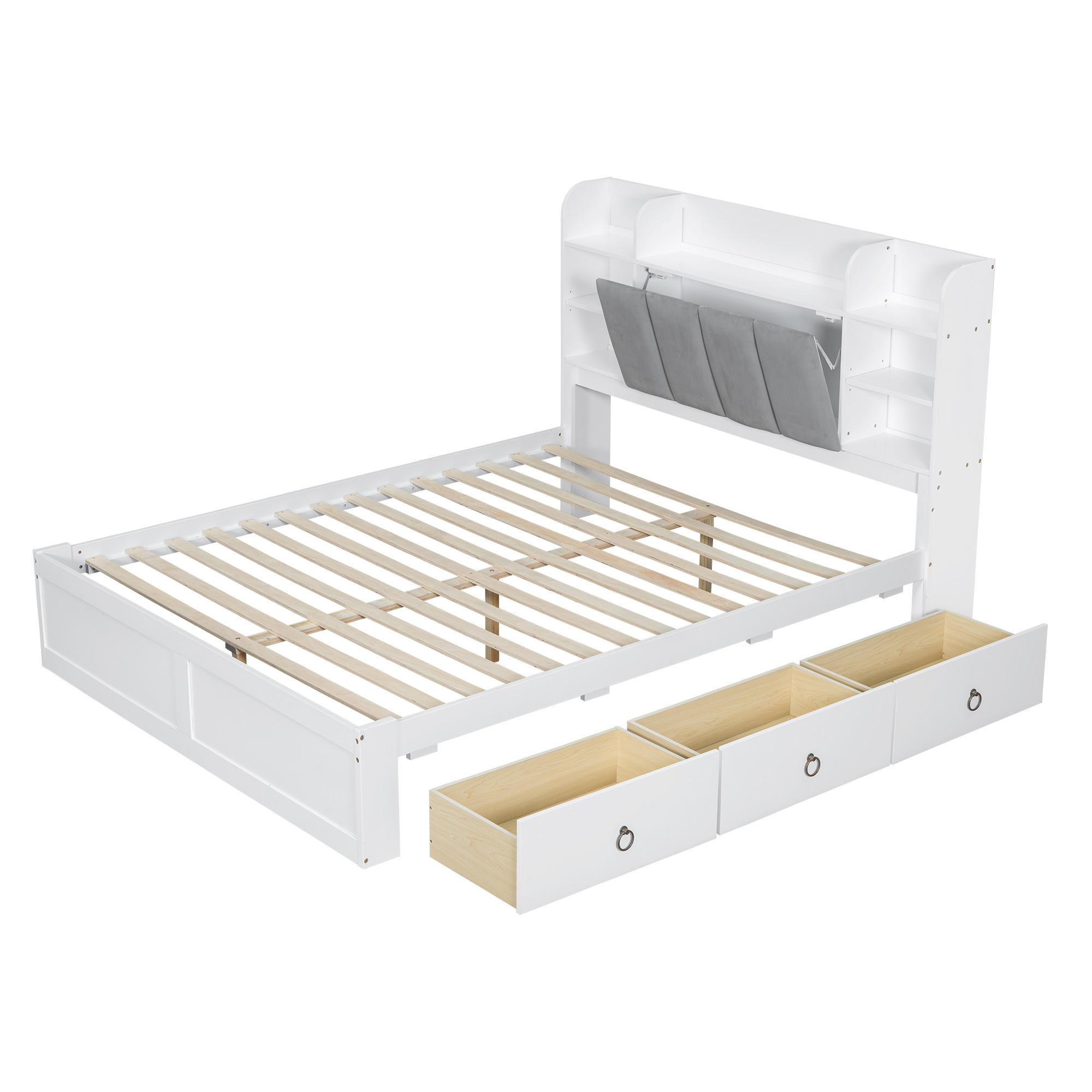 DOPPELBETT 160x200 mit Schubladen in Weiß - Weiß, Holz (160/200cm) - KOMHTOM