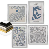 WANDBILDER 4er Set - 50x50 cm & 40x60 cm Silberner Rahmen - Abstrakte blaue Linien - Silberfarben, Kunststoff (50/50cm) - ArtPrintCave