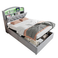 KINDERBETT mit Stauraum 90x200 cm Samt Grau mit LED und USB - Grau, Metall (90/200cm) - Meubliv