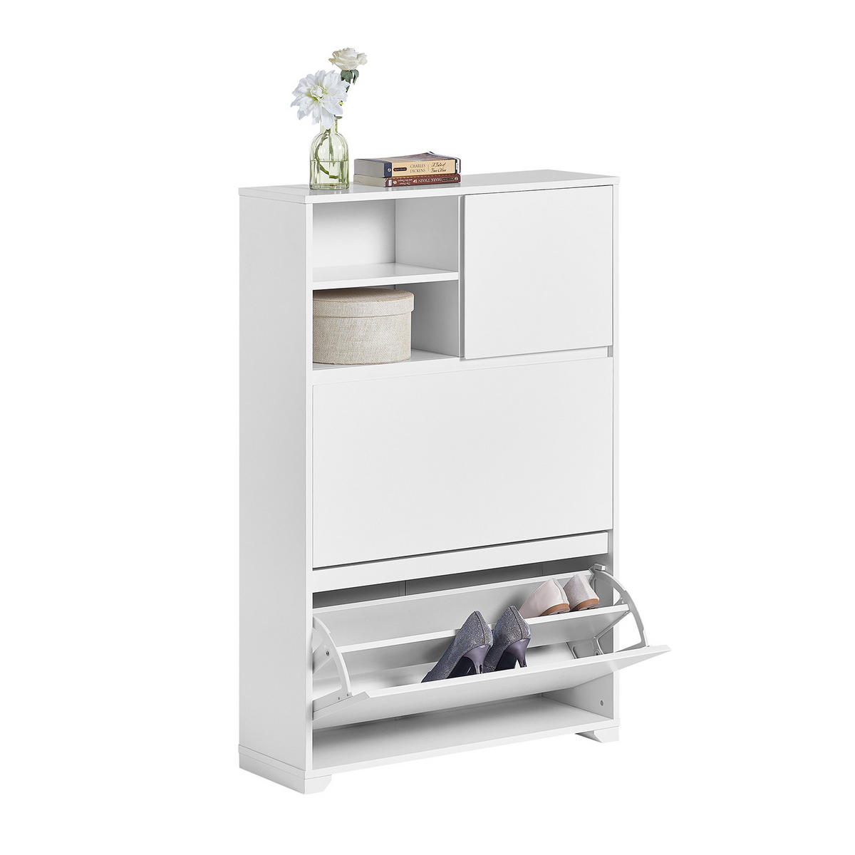 SCHUHSCHRANK Weiß - Weiß, Holzwerkstoff (71/118/24cm) - SoBuy