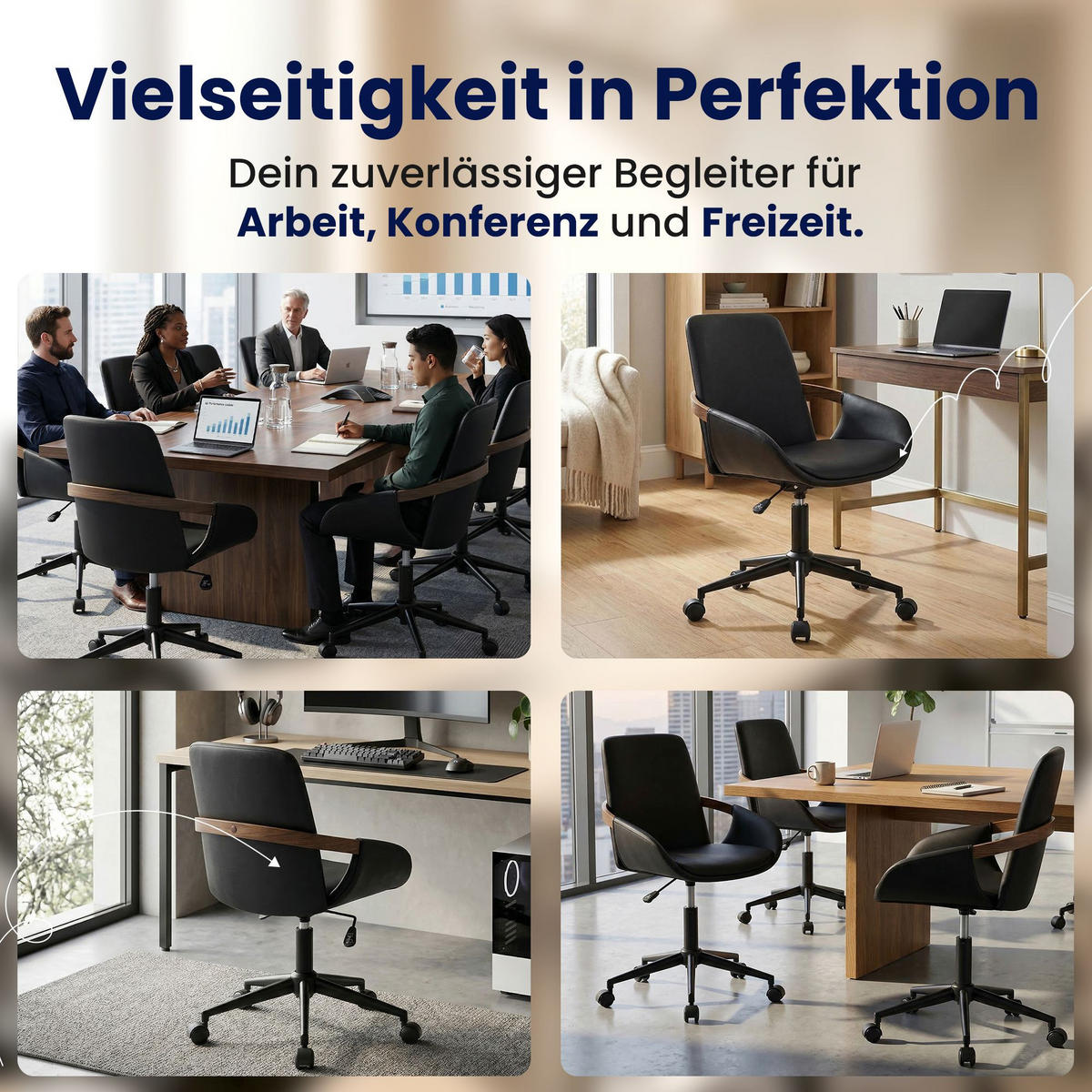 DREHSTUHL Lederlook Walnuss/Schwarz - Walnussfarben/Schwarz, Textil/Metall (53/81/57cm) - CLP