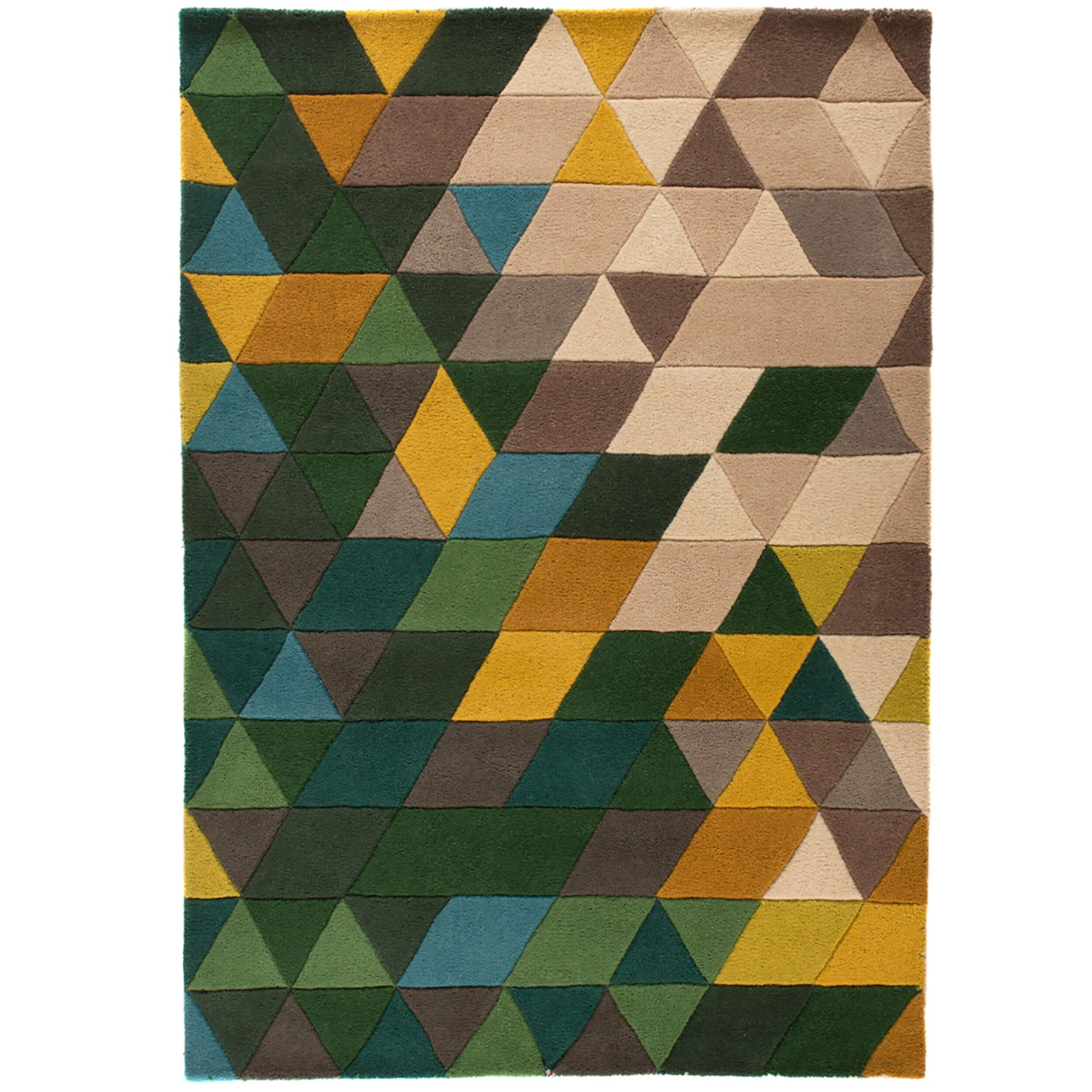 WOLLTEPPICH handgetuftet geometrisch DERWENT HAZEL, Grün-Multi 160x220 cm - Grün, Textil (160/220cm) - KADIMA DESIGN