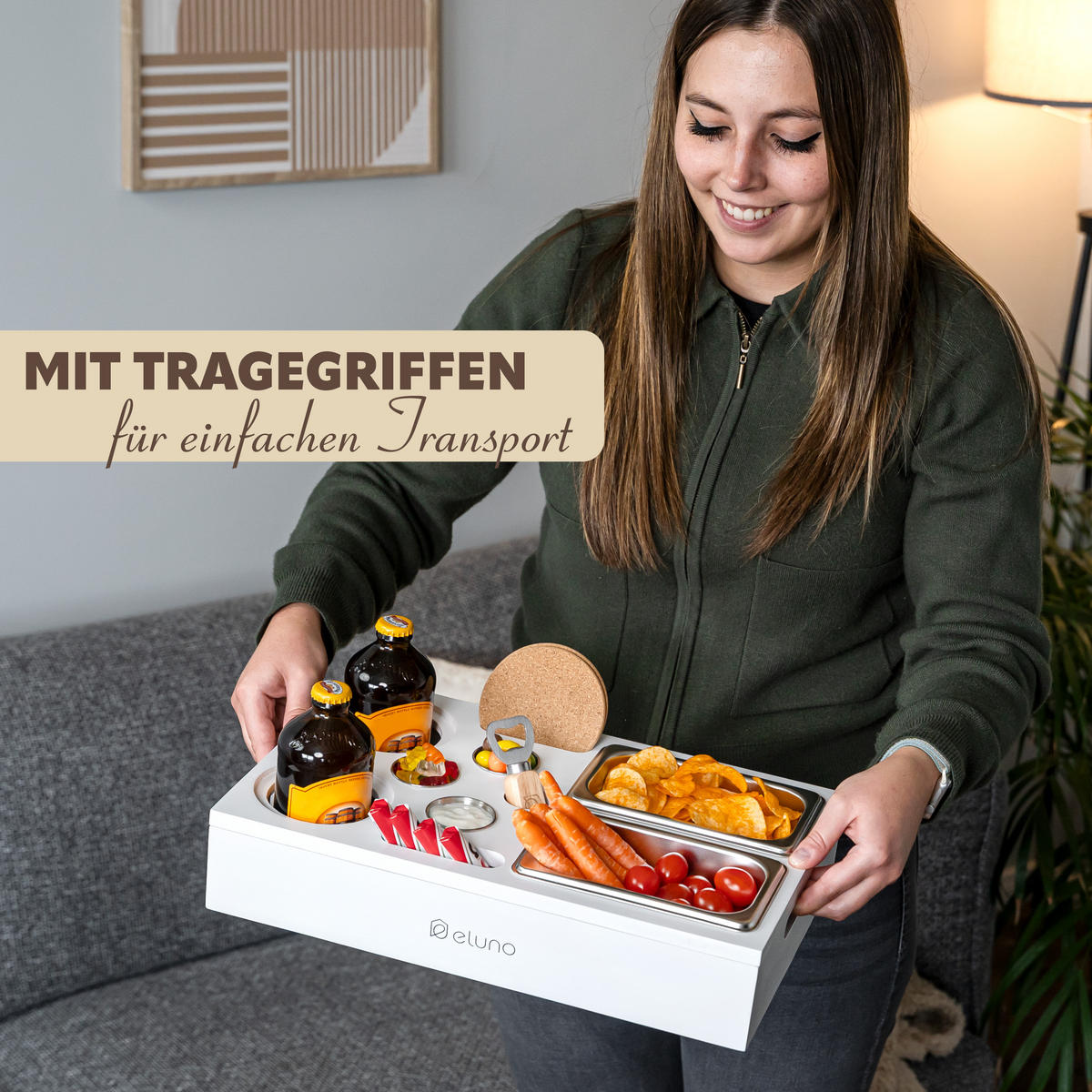 COUCHBAR mit abnehmbarem Deckel, Bambus, weiß - Weiß, Holz (27.5/8/40cm) - eluno