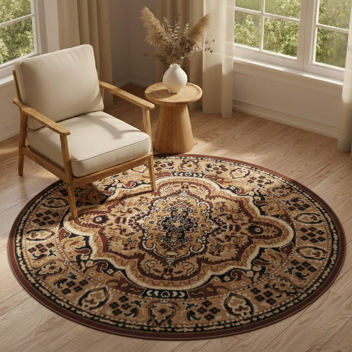 TEPPICH ATLAS rund braun medaillon 200/200 cm - Braun, Textil (200/200cm) - Tapiso
