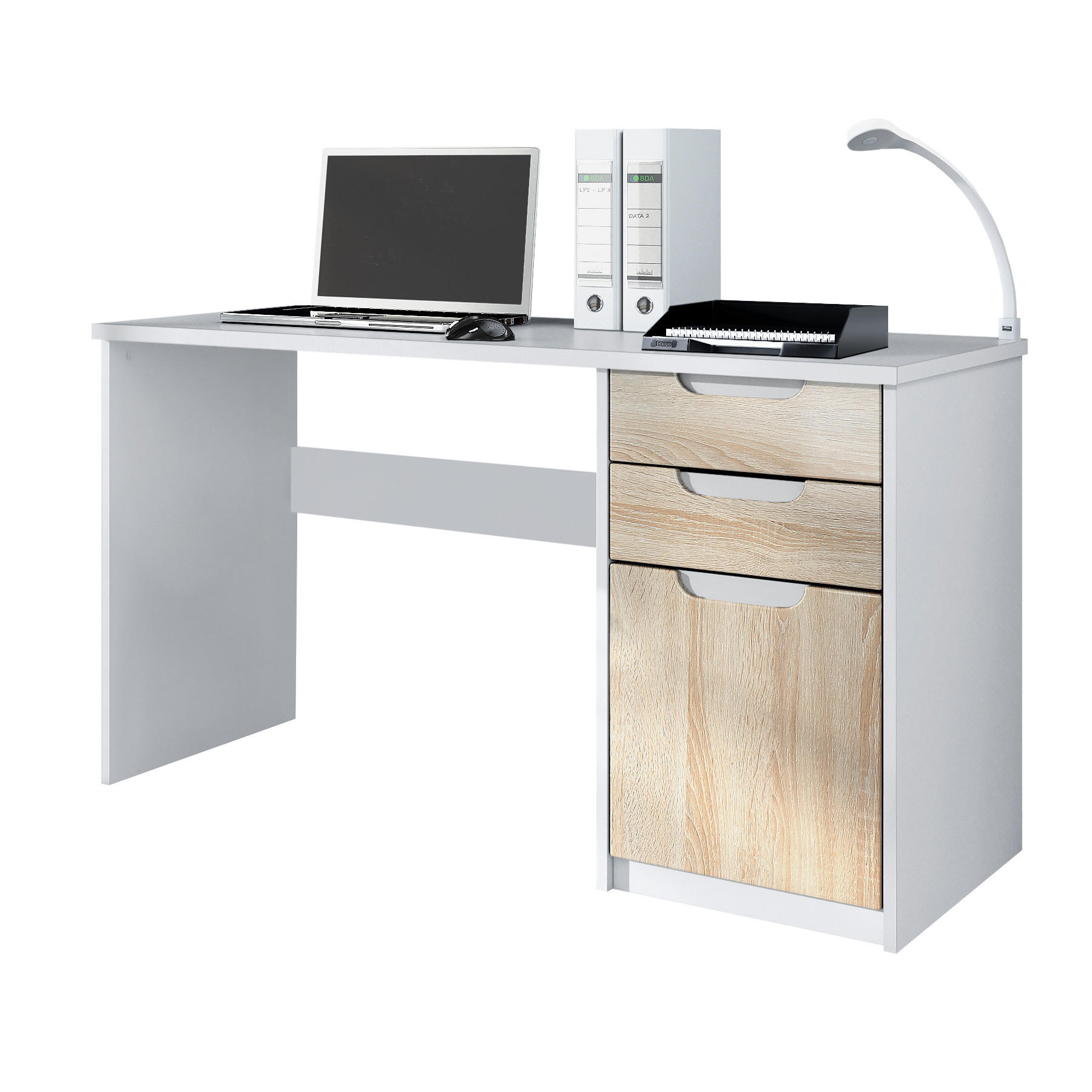 SCHREIBTISCH Logan Fronten in Eiche sägerau - Eiche San Remo, Holzwerkstoff (60/129/76cm) - Vladon
