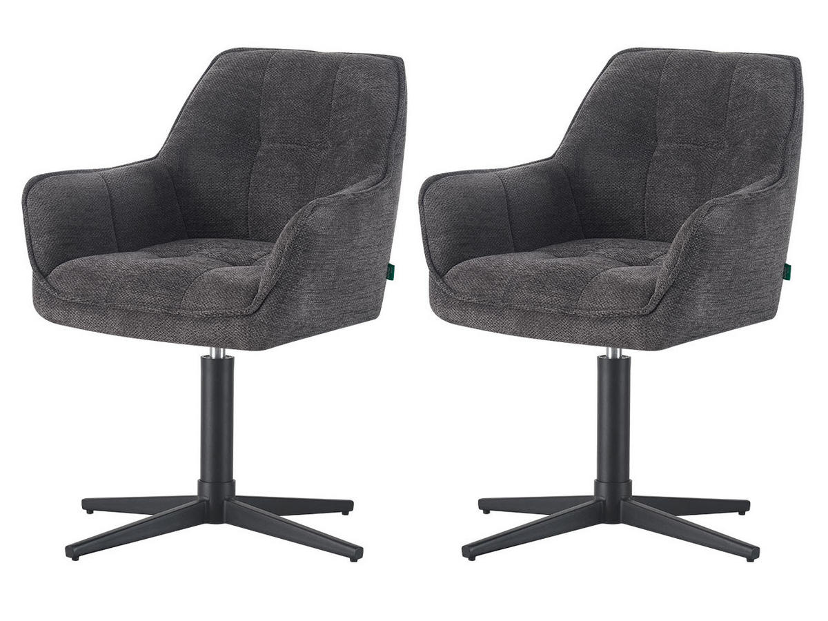 ESSZIMMERSTUHL THOMAS-KIRA 2er-Set 360°drehbar - Schwarz, Textil (61/81/62cm) - DUBI Möbel