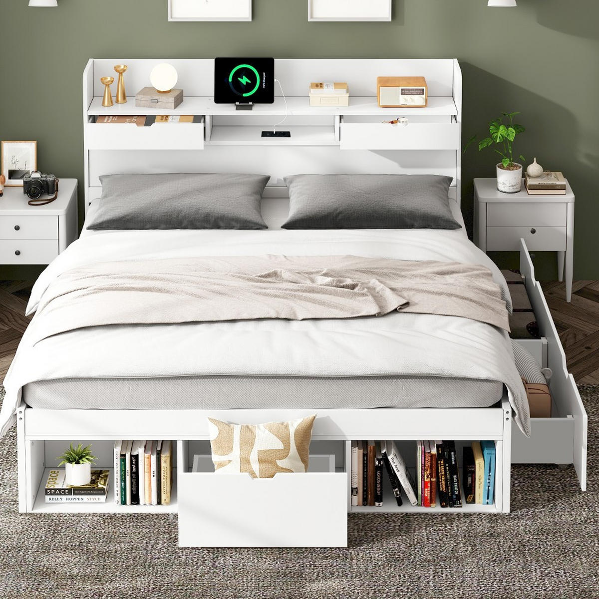 JUGENDBETT 180/200 cm in Weiß mit Großer Stauraum - Weiß, Holz (180/200cm) - KOMHTOM