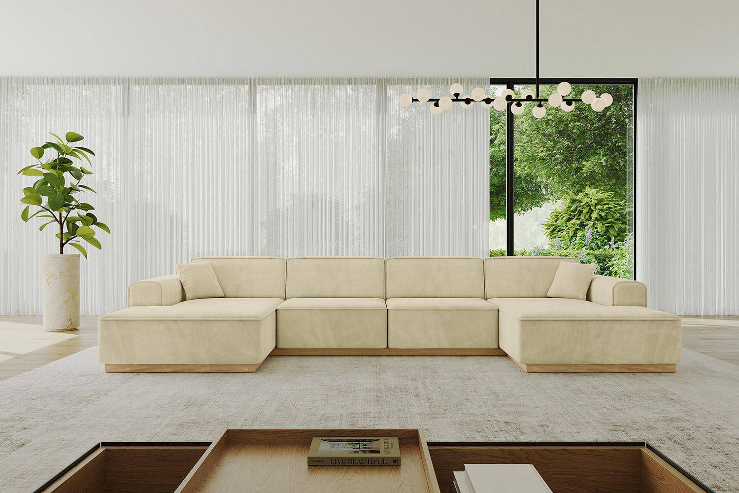 WOHNLANDSCHAFT IREA-U2-v2 - 382x165x81 cm Beige - Beige, Holzwerkstoff/Textil (382/81/165cm) - ALTDECOR