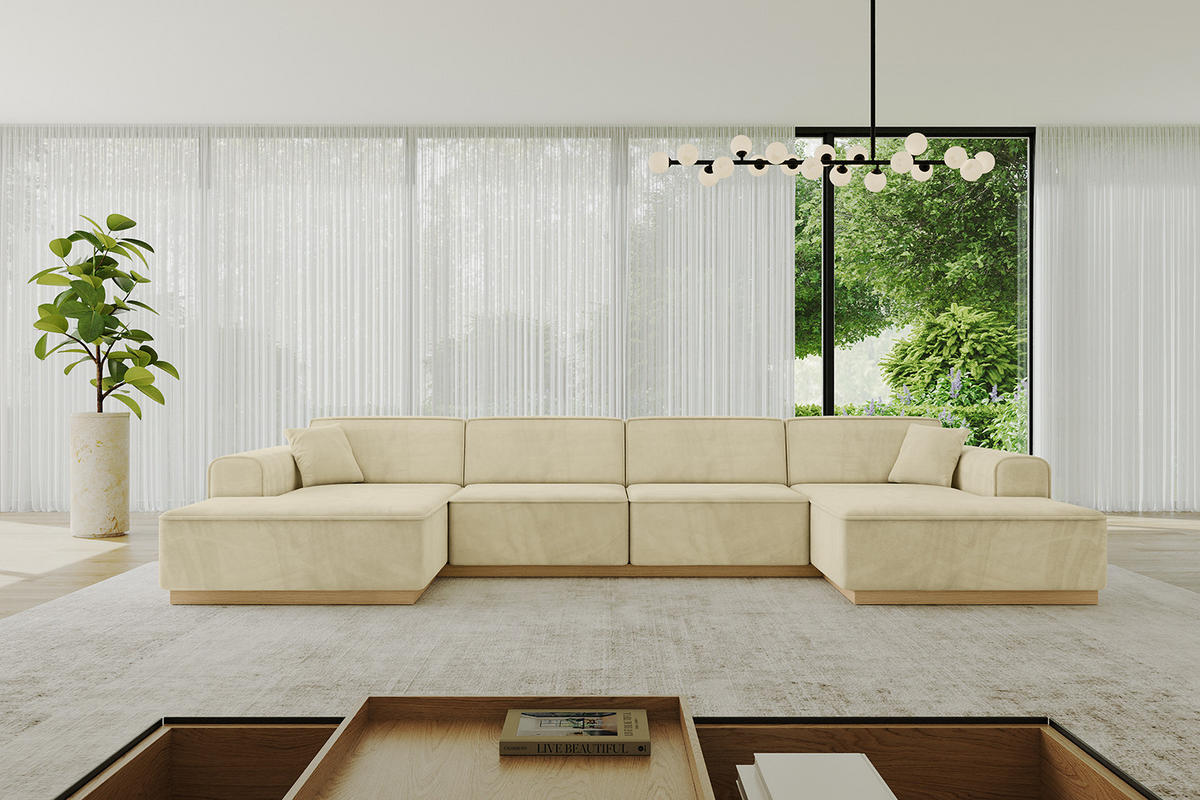 WOHNLANDSCHAFT IREA-U2-v2 - 382x165x81 cm Beige - Beige, Holzwerkstoff/Textil (382/81/165cm) - ALTDECOR
