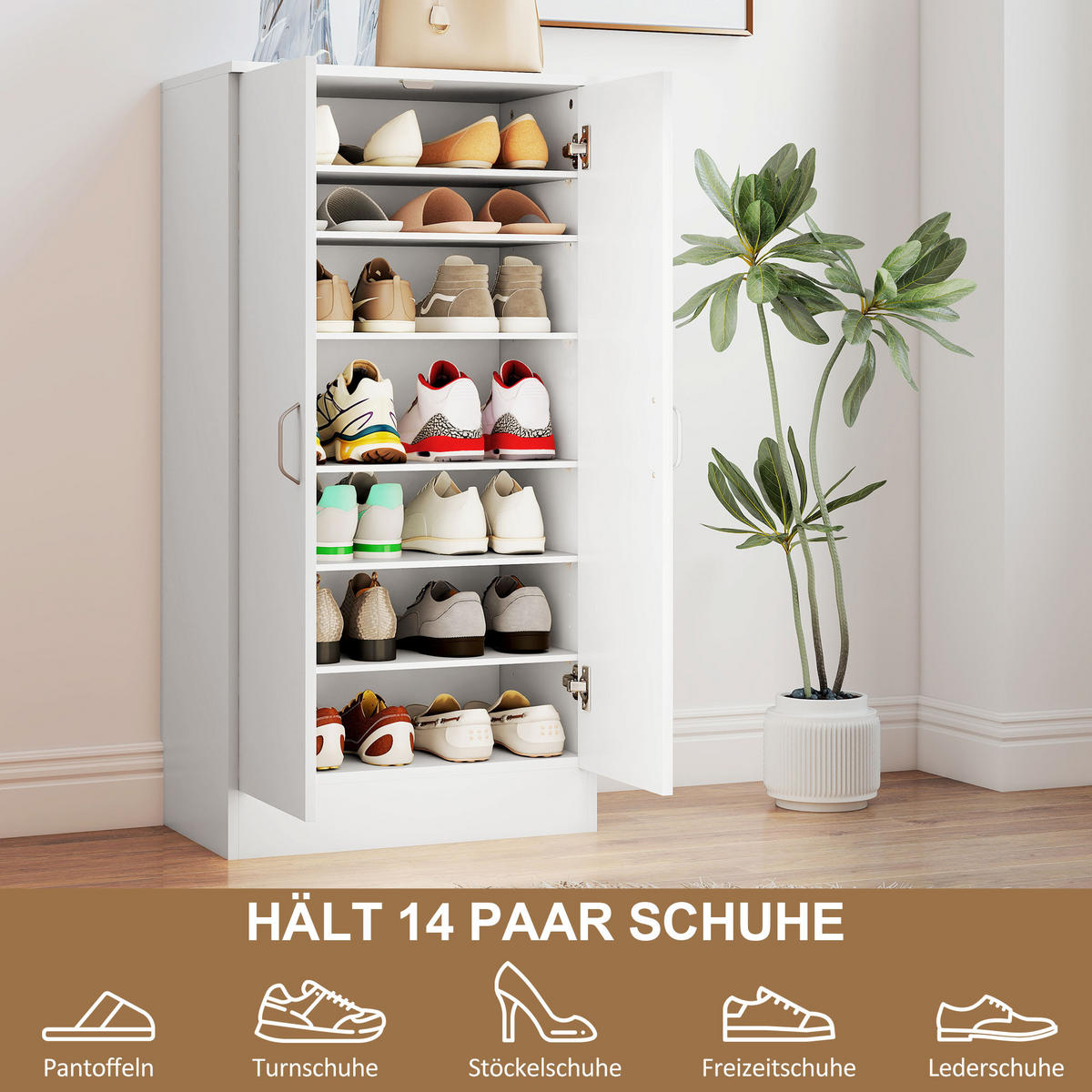 SCHUHSCHRANK Weiß 35.0/55.0/108.0 cm - Weiß, Holzwerkstoff (55/108/35cm)