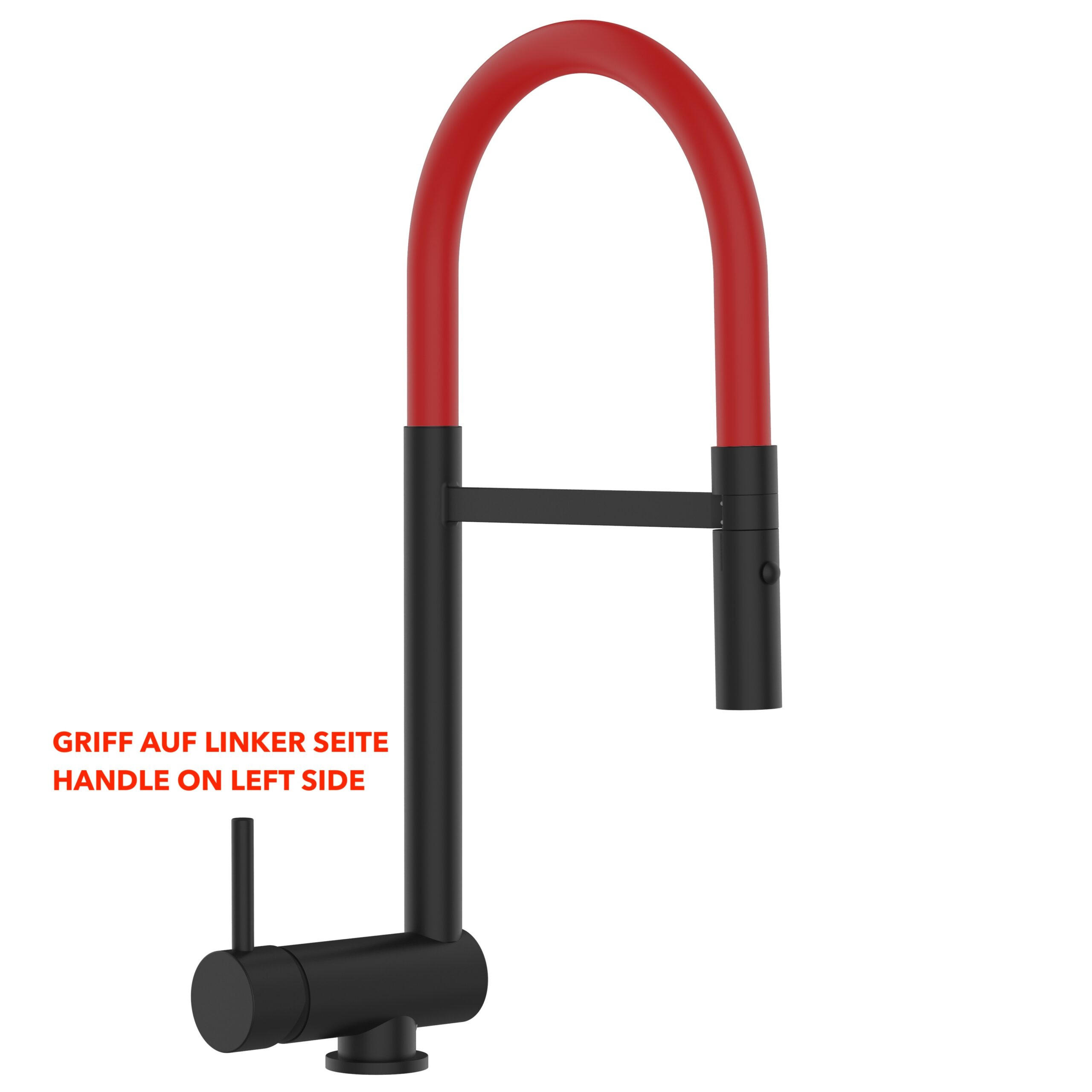 VORFENSTER-KÜCHENARMATUR, Umklappbar 6 CM, Schwarz Matt und Rot, 2-Strahl-Brause, LINKER HEBEL - Rot, Metall (21.3/48.2/21.3cm) - VIZIO