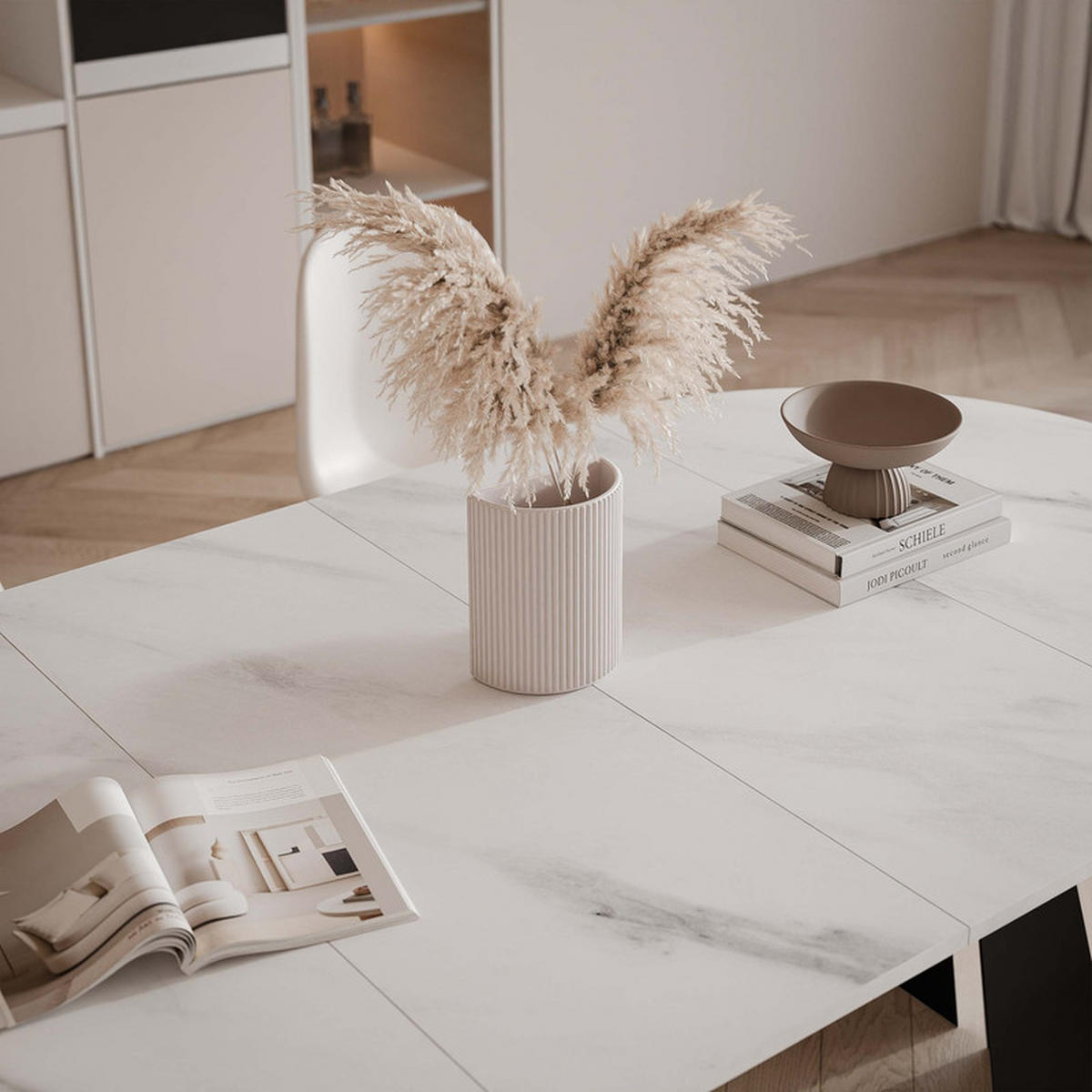 AUSZIEHTISCH FORTE 100/76 cm, Schwarz / Bianco (Weiß) - Perlmutt/Schwarz, Holzwerkstoff/Metall (100/100/76cm) - Idohome