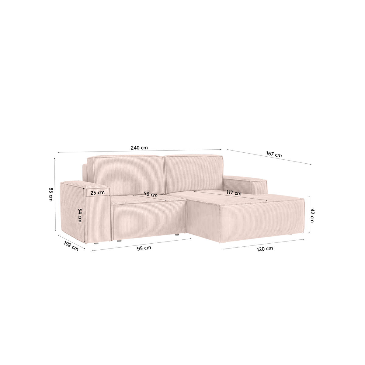 ECKSOFA KOKKO MINI mit Schlaffunktion, Rose - Pink, Textil (240/167cm) - Fedve