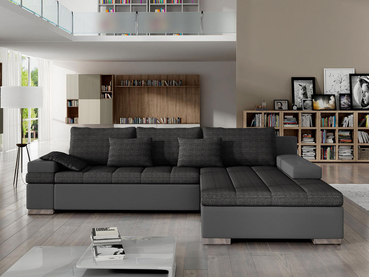 ECKSOFA Bangkok, Seite: Rechts - Dunkelgrau/Silberfarben, Holz/Textil (310/175cm) - MIRJAN24
