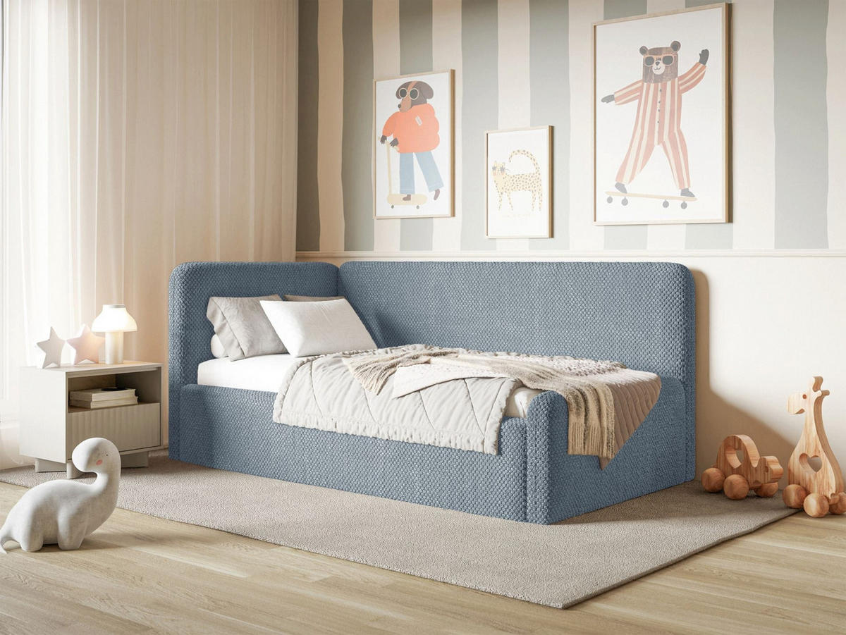 JUGENDBETT Fanko Plüsch Blau 90x200 cm - Blau/Schwarz, Kunststoff/Textil (90/200cm) - Selsey