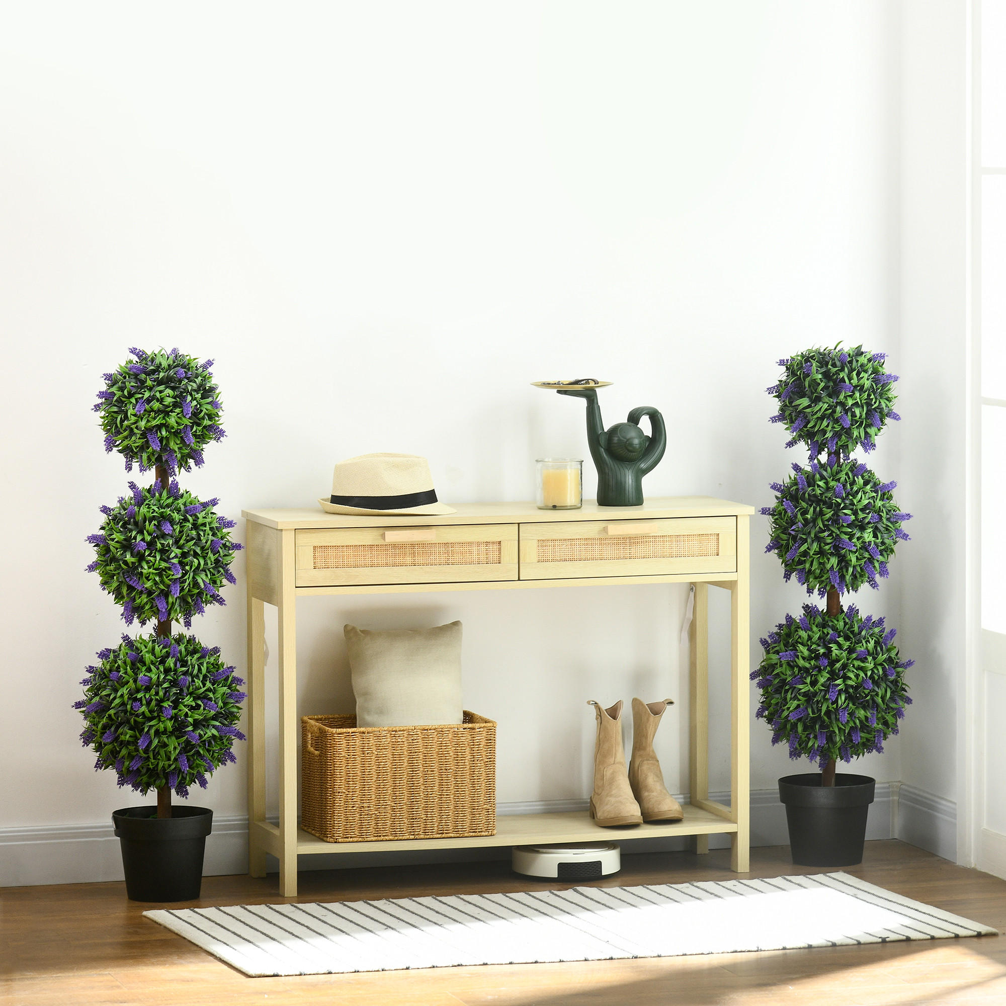 2ER-SET künstliche Lavendelbäume groß 110 cm Kunstpflanze mit 3 Kugel Grün - Grün, Kunststoff (110cm) - HOMCOM