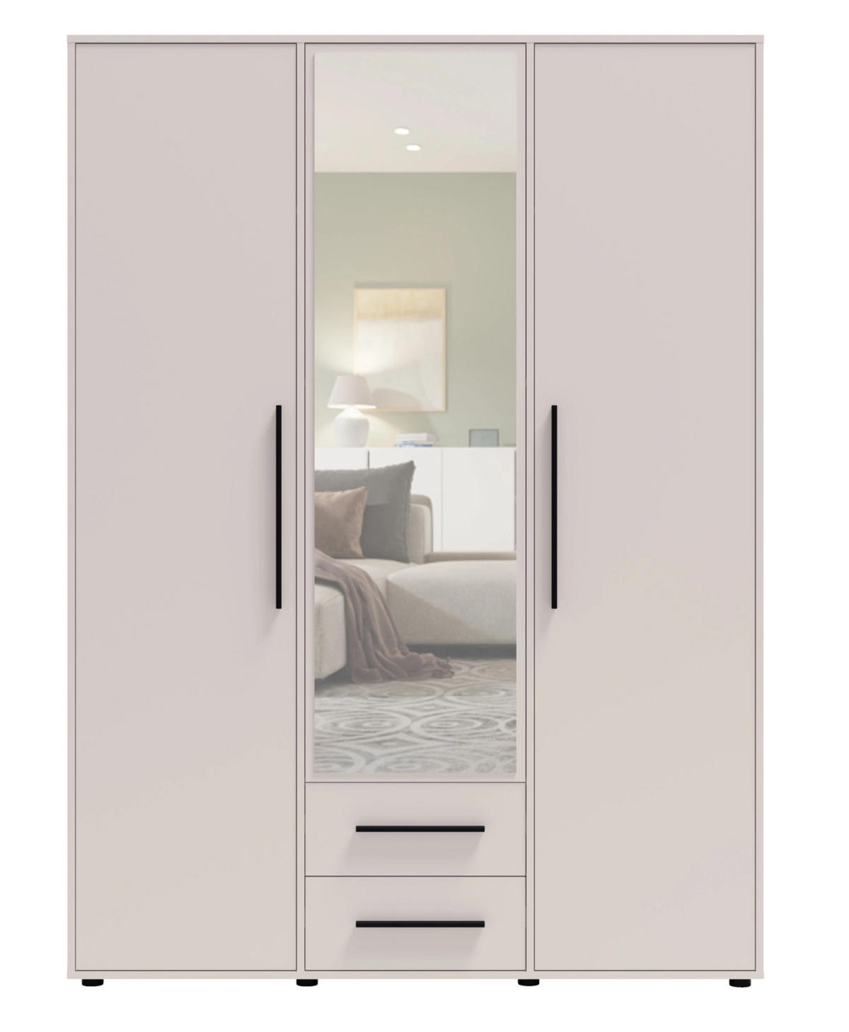 KLEIDERSCHRANK Modena 150cm mit Spiegel Kaschmir - Kaschmir/Schwarz, Holzwerkstoff/Kunststoff (150/206/59cm) - Ravio